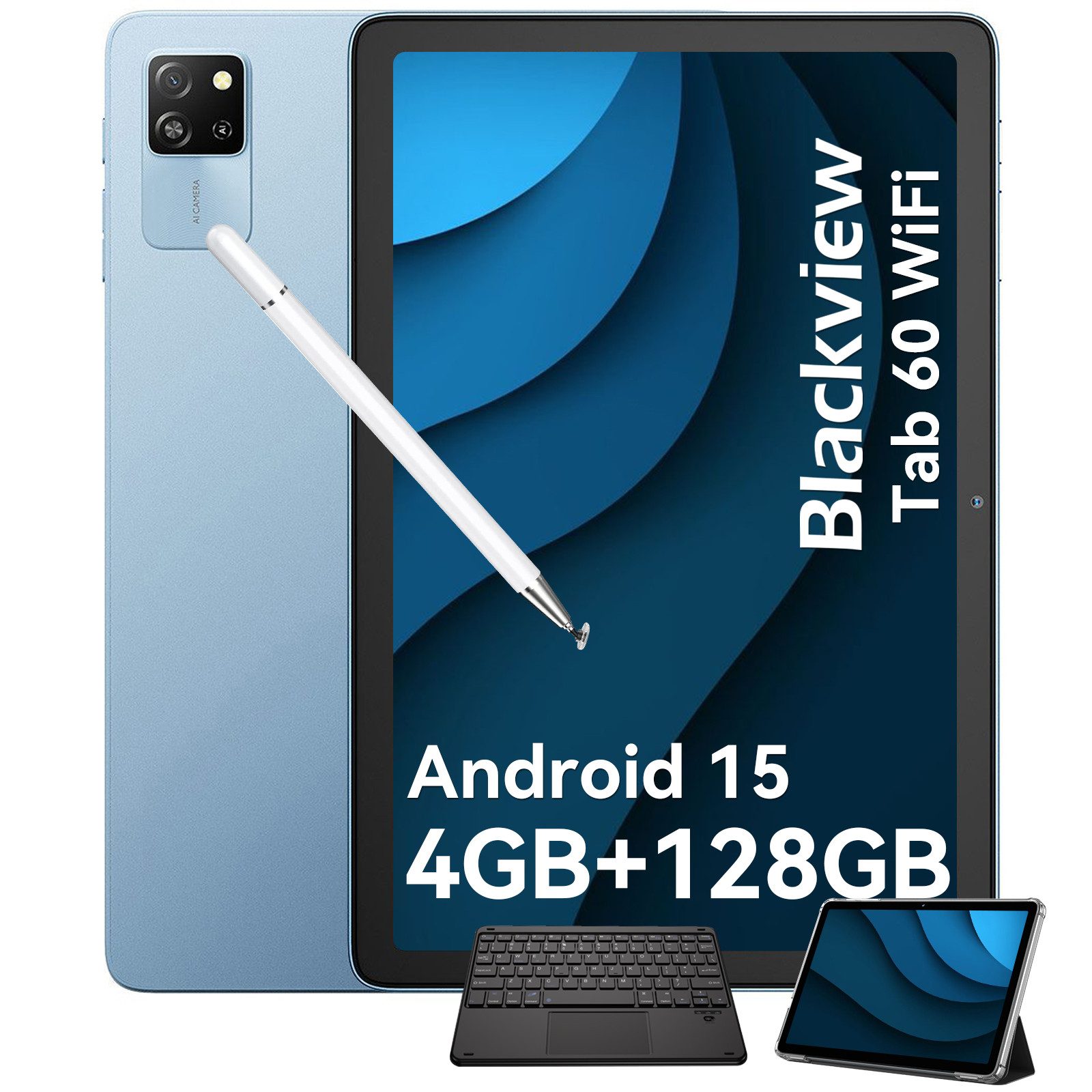 blackview Tab60Wifi Android 15 incl. Stift/Tastatur Tablet (10,1", 128 GB, Android 15, HD, PC-Modus, WLAN6, incl. Stift/Hülle/Englische Tastatur)