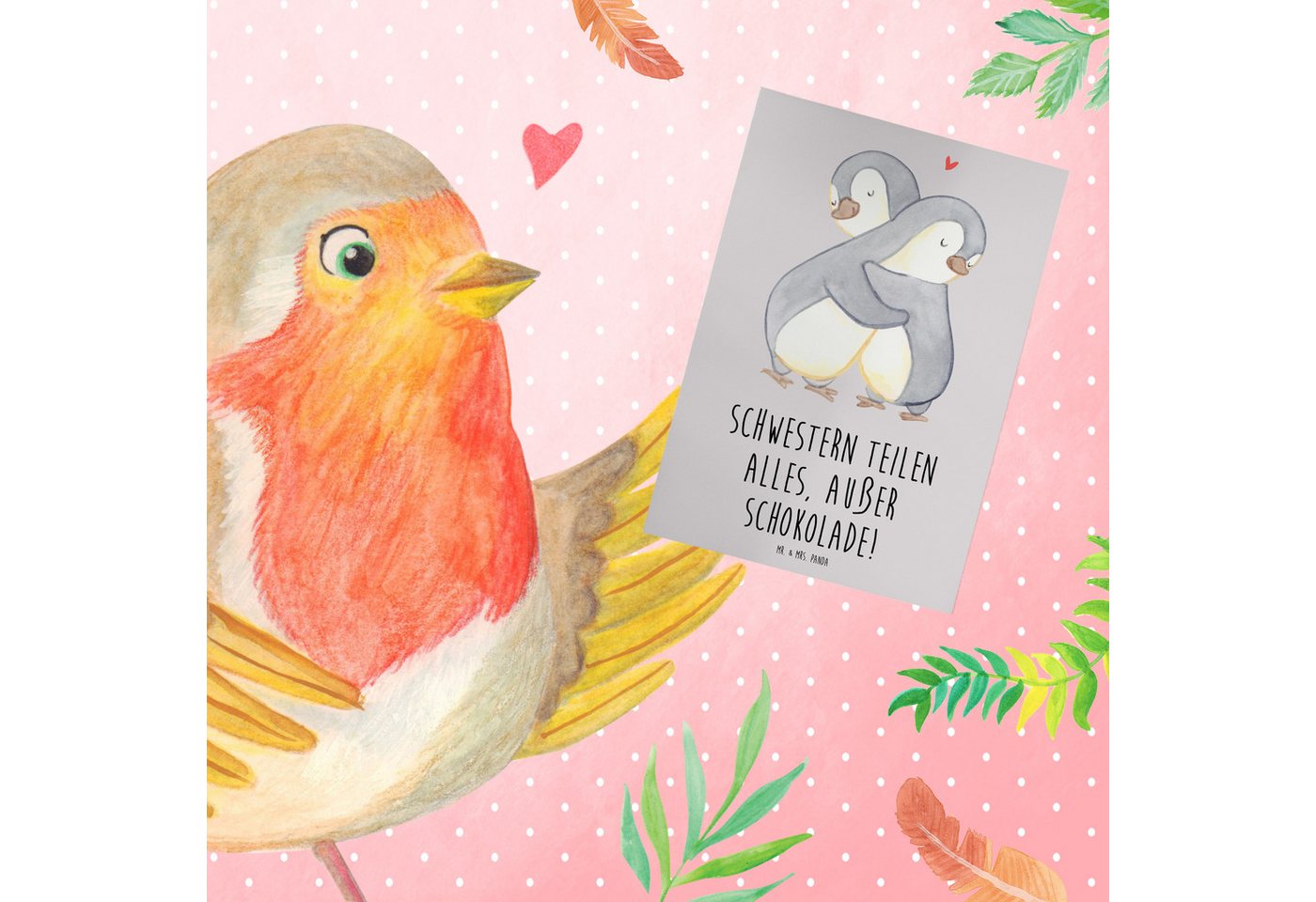 Thumbnail - Mr. & Mrs. Panda Grußkarte Schwestern Liebe - Grau Pastell - Geschenk, außer Schokolade, Grußkar