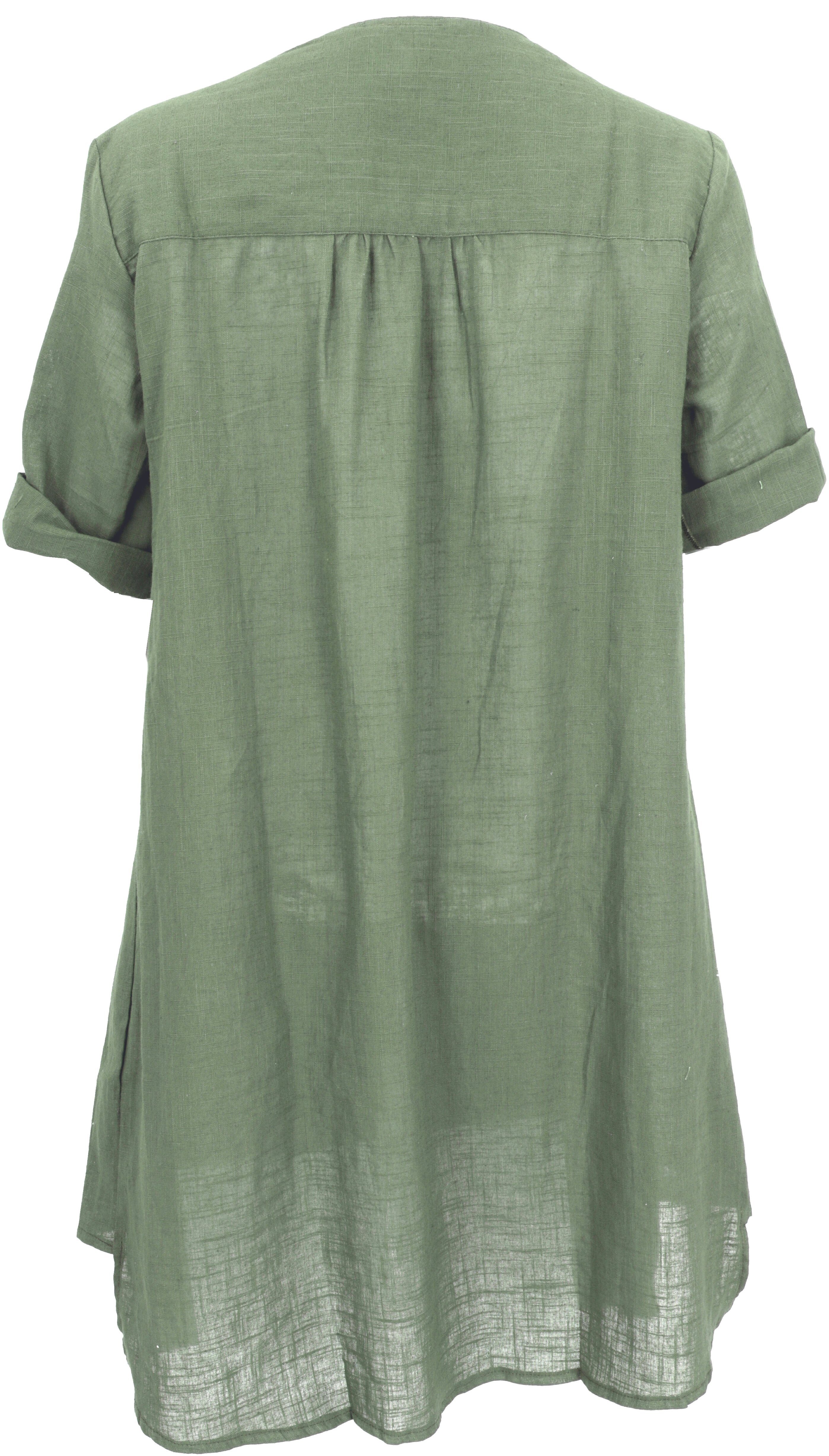 Guru-Shop Longbluse Lange Baumwoll Blusentunika, Bekleidung Hemd-Tunika alternative olivgrün 