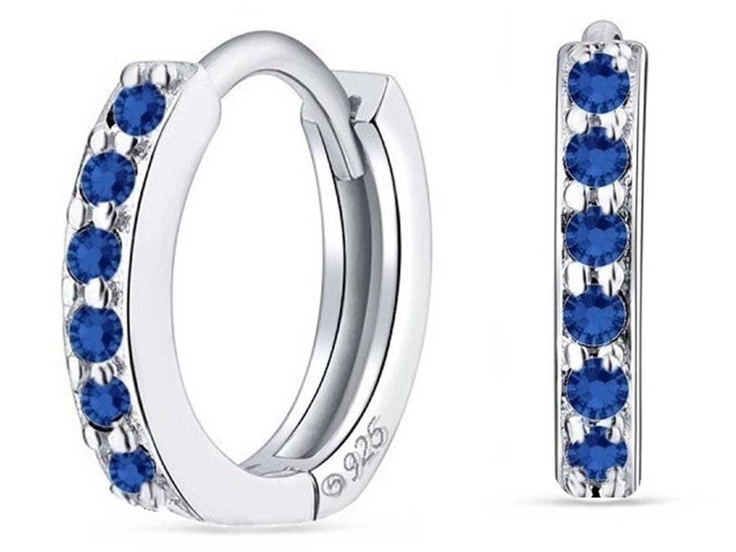Goldene Hufeisen Klappcreolen Saphirblau Zirkonia 12mm Klappcreolen 925 Silber Ohrringe klein (1 Paar, inkl. Etui), Rhodiniert