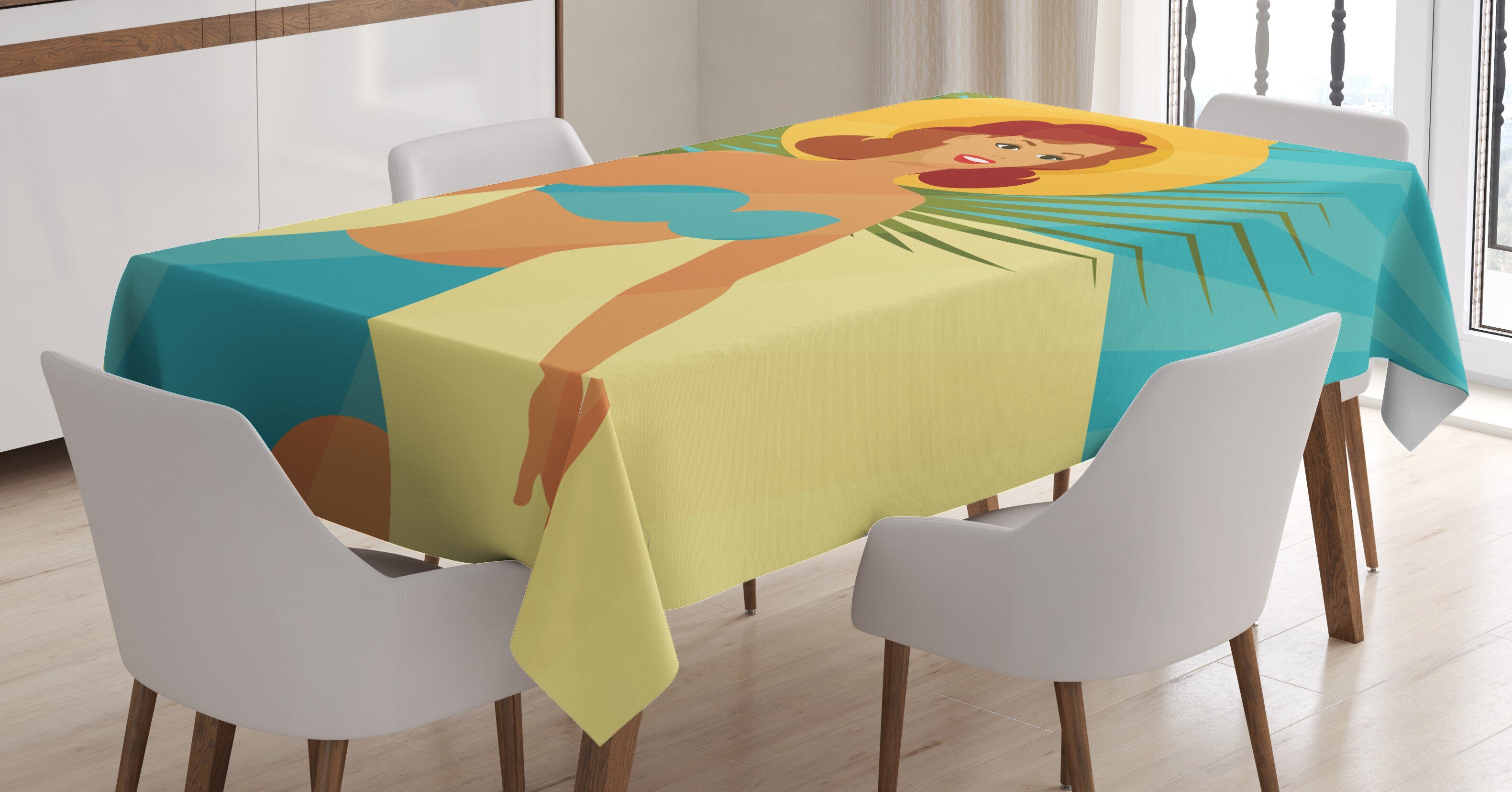 Abakuhaus Tischdecke Farbfest Waschbar Für den Außen Bereich geeignet Klare Farben, Pin up Girl Stil der 1950er Jahre Bikini | Tischdecken