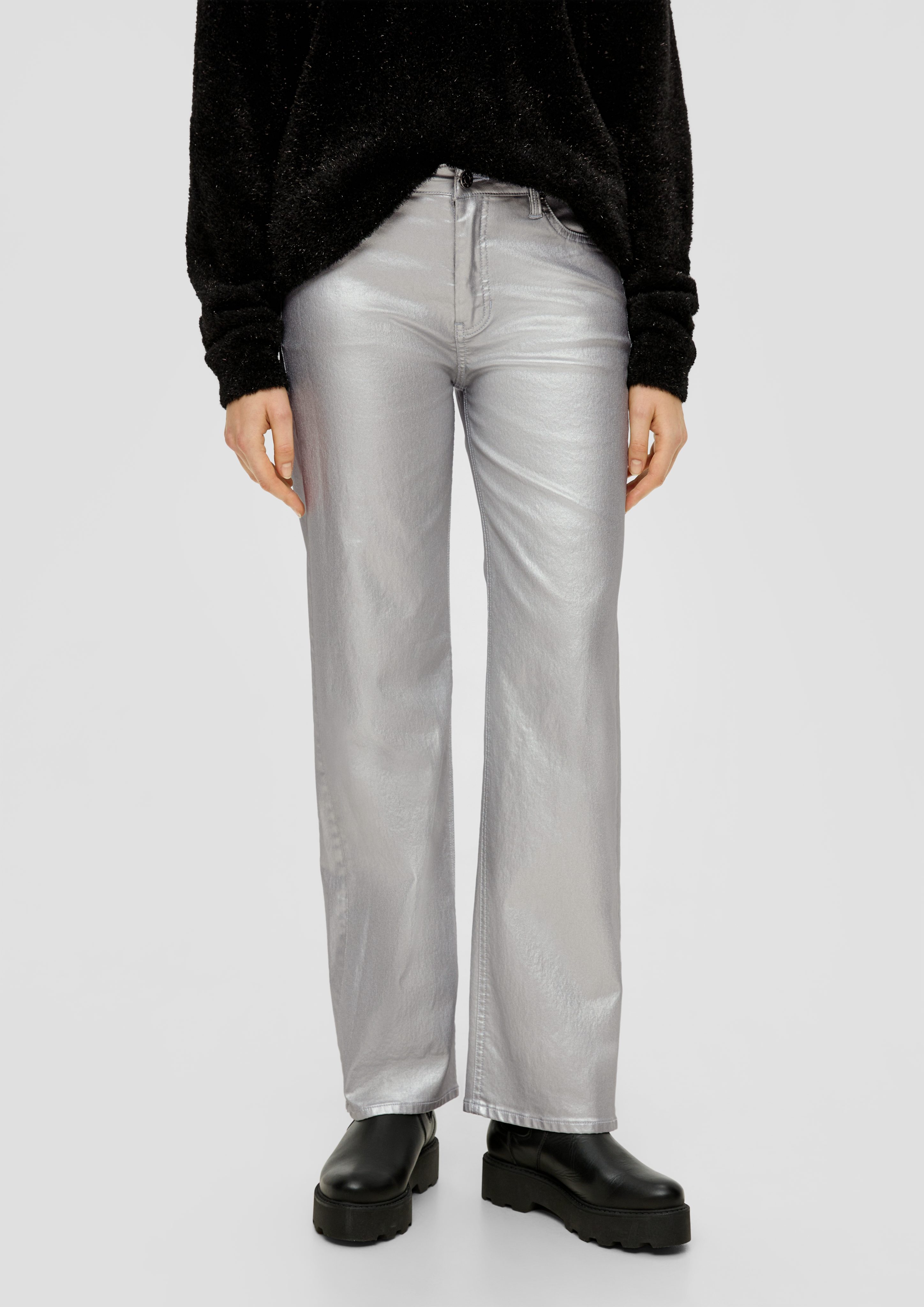 s.Oliver 5-Pocket-Jeans Mid Label-Patch Leg / Regular / Jeans / Karolin Straight Metallic / Rise Fit