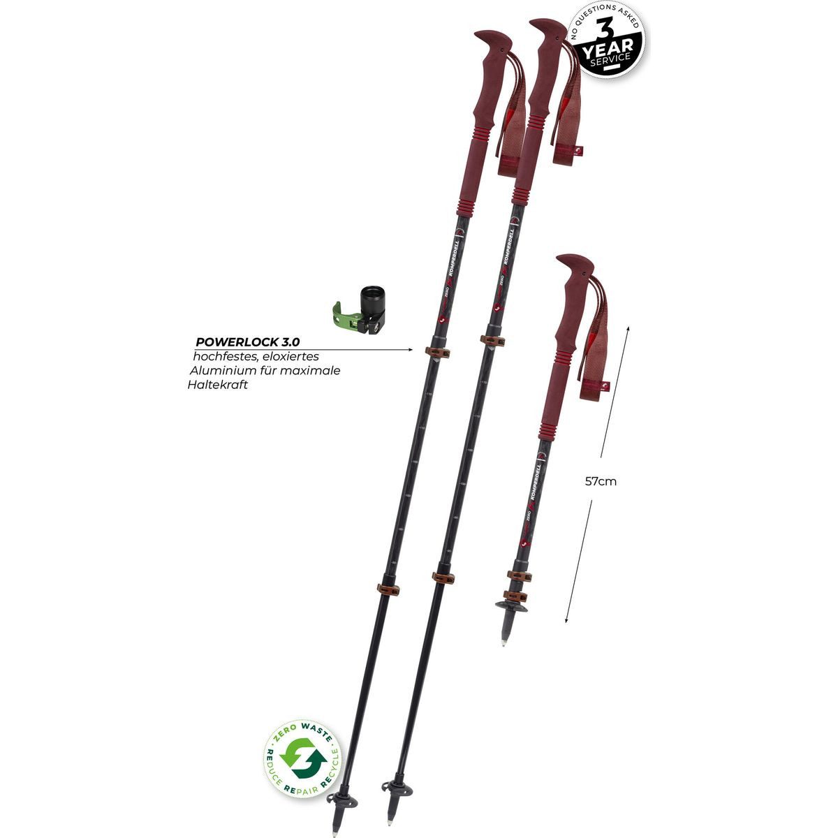 Komperdell Trekking-Stöcke Carbon Pro Zero Compact, Leichter, verstellbarer Trekkingstock mit komfortablem Griff und