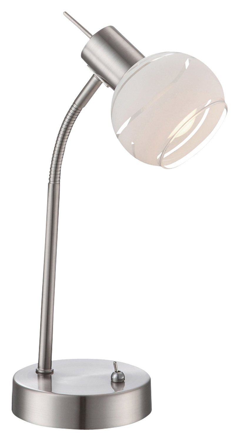 Globo Tischleuchte MILOUD, 1-flammig, Nickel, Weiß, Metall, H 34 cm, LED wechselbar, Warmweiß, Lampenschirm aus satiniertem Glas