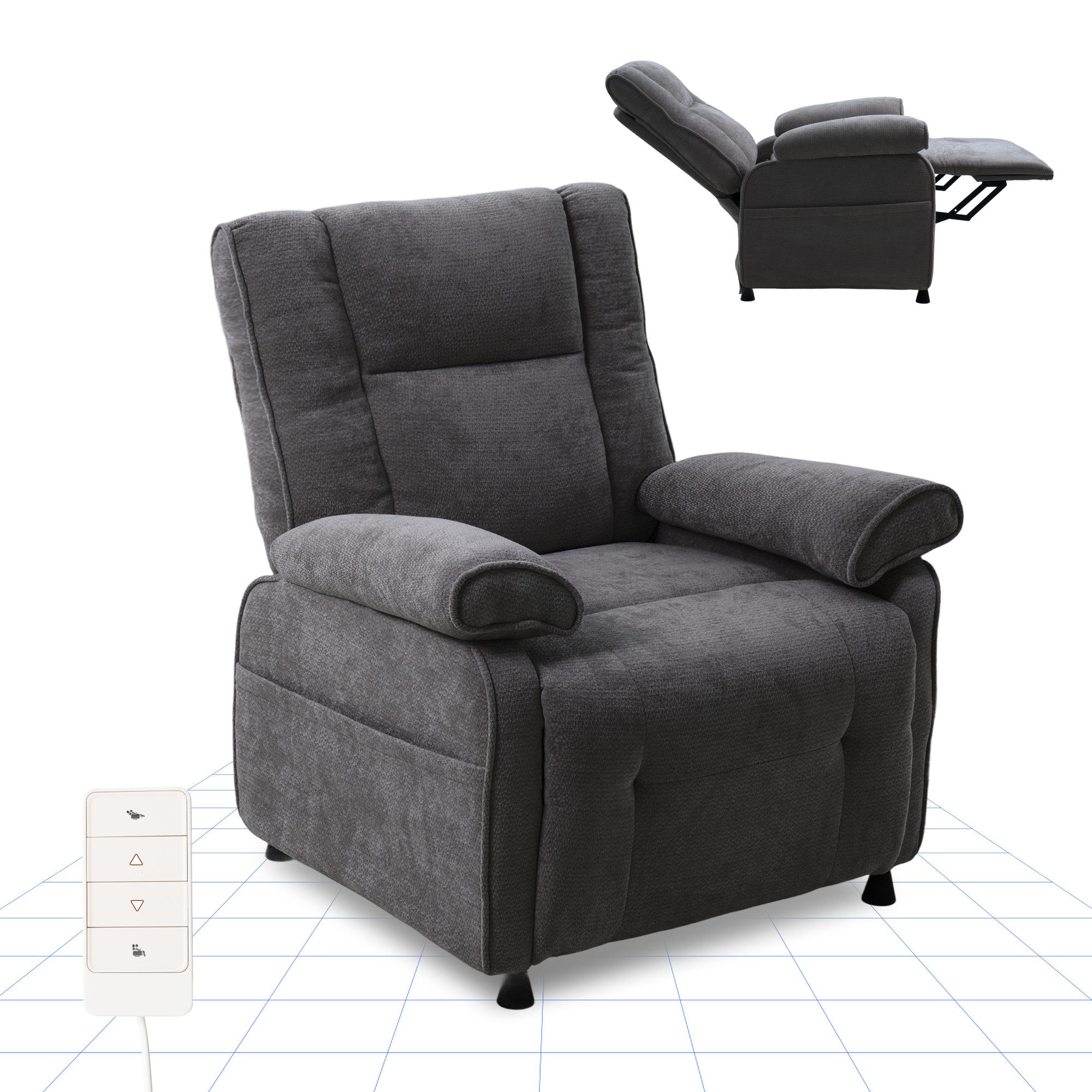 FLEXISPOT Relaxsessel Elektrischer Ergonomischer Fernsehsessel mit stufenloser Liegefunktion (mit stufenloser Liegefunktion 105°–155°, zusätzliche Schnellbedienung für Aufrichten & Zurückstellen), extra dicke Polsterung, große Seitentasche, belastbar bis