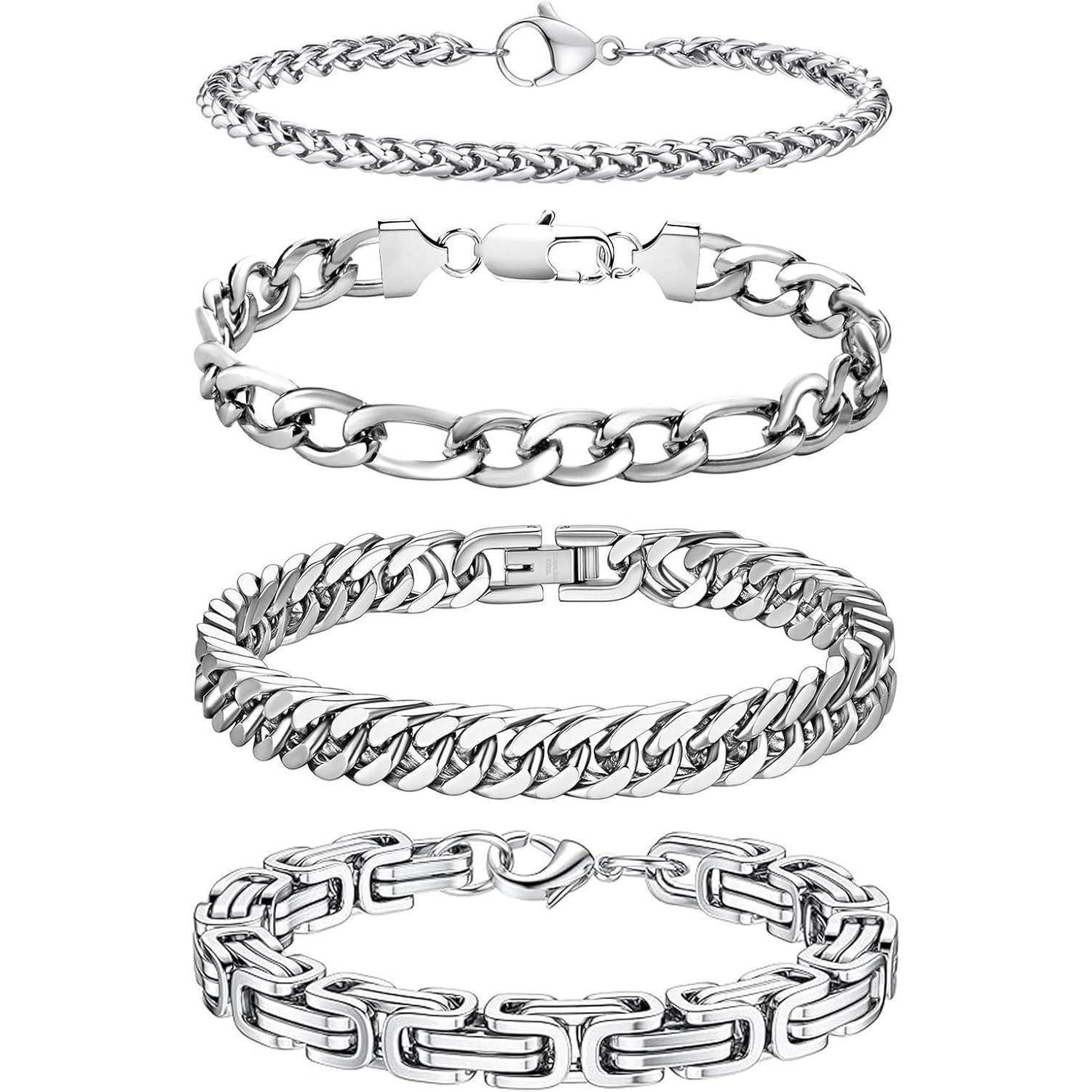 LuxusKollektion Gliederarmband Set Armband Herren Edelstahl 4 Stück-Silber-4 6mm 21 Zentimeter