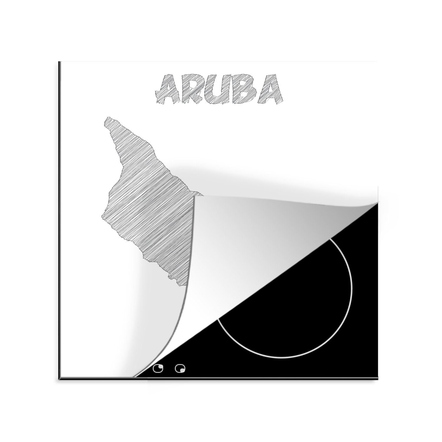 küche Herdblende-/Abdeckplatte 78x78 für Skizze Aruba, Vinyl, Ceranfeldabdeckung, Illustration Schwarz-weiße MuchoWow tlg), von einer (1 Arbeitsplatte cm,