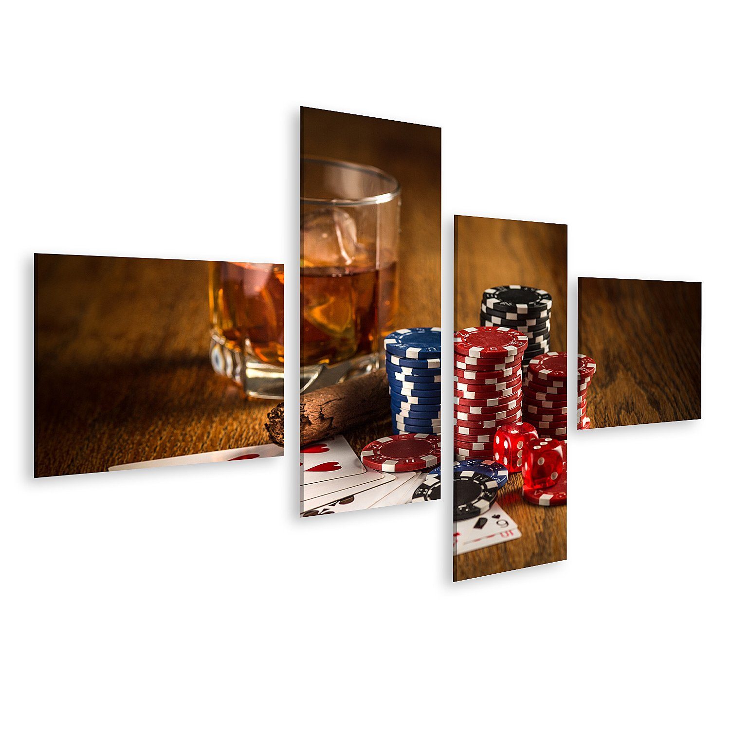 islandburner Leinwandbild Bild auf Leinwand Zigarre und Chips für Glücksspiel Getränk und Spielk