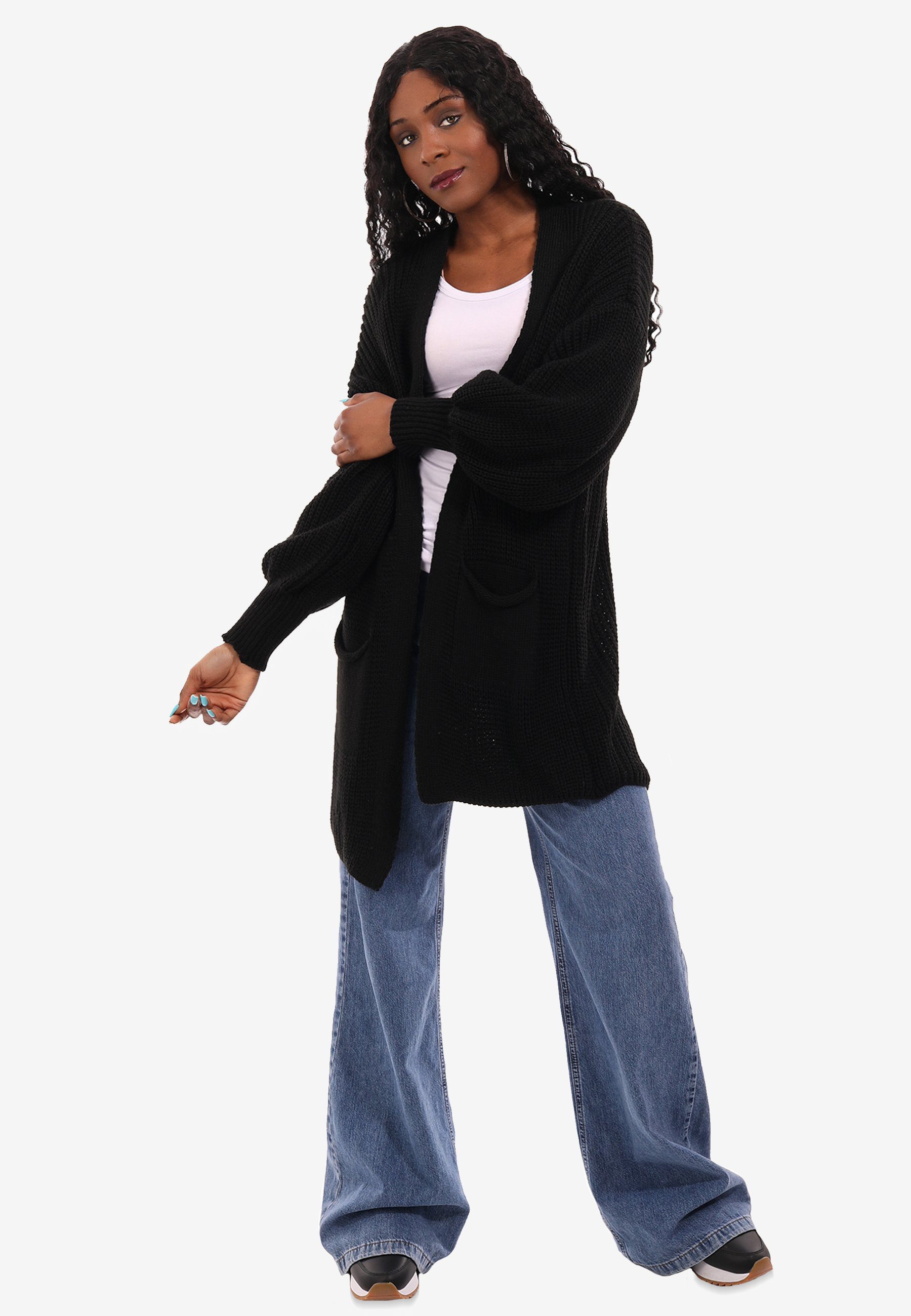 YC Fashion & Style Cardigan One Size Strick-Cardigan mit Taschen in Unifarbe, mit aufgesetzten Taschen schwarz