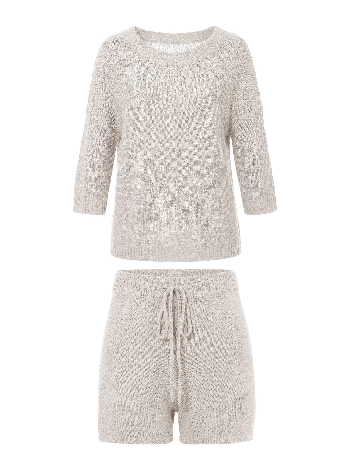 Imily Bela Hausanzug Damen Zweiteiliges Pyjama-Set (Set, 2 tlg., Schulterfreier Strickpullover + Kurze Hose) Einfarbig – Bild 2 von 5