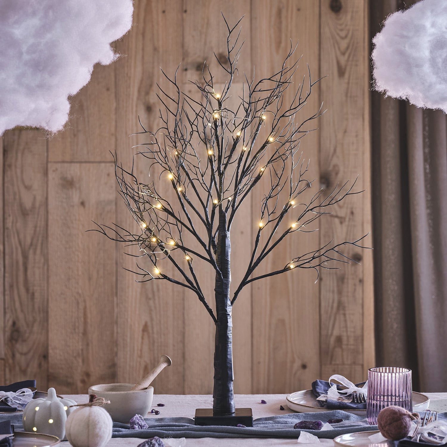 Lights4fun Künstlicher Weihnachtsbaum 70cm Halloweendeko LED Baum – Bild 3 von 5
