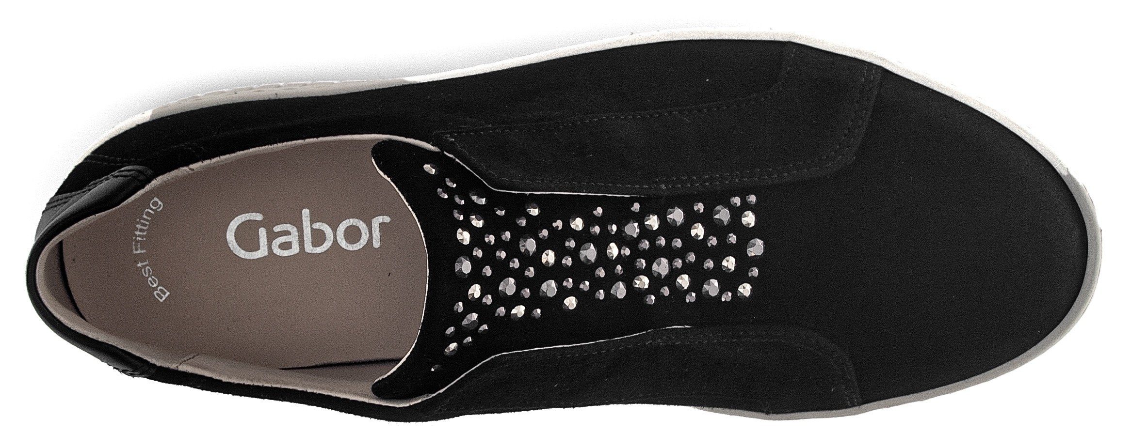 besetzt Nieten Gabor mit Slip-On schwarz Sneaker glänzenden