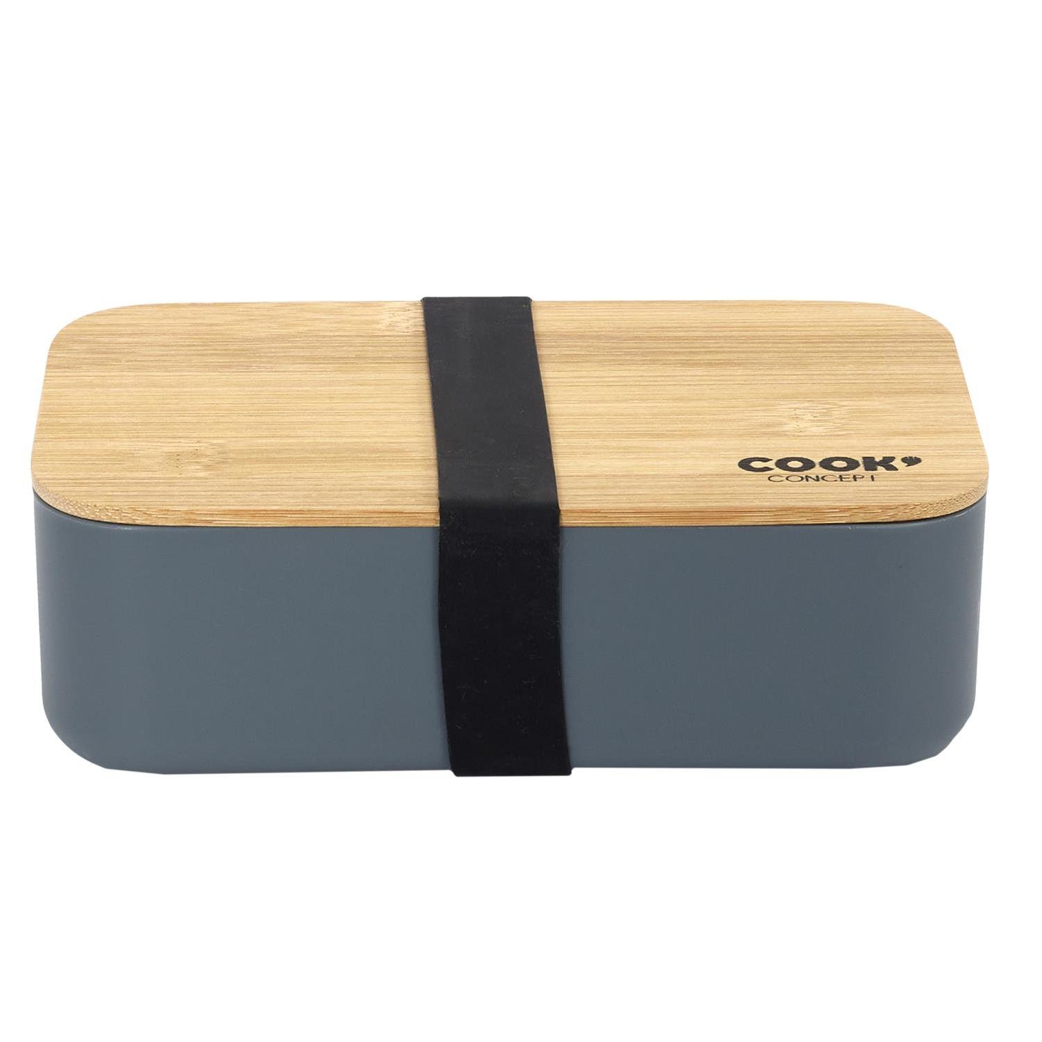 Set Brotzeit-Box Brotdose Elasthan-Band grau Bento Bambus-Deckel Lunchbox, Brotbox COOK CONCEPT &