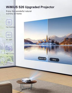 WiMiUS Heimkino Portabler Projektor (12000 lm, 16000:1, 1920 x 1080 px, Mit 4K-Unterstützung 4P/4D PPT-Zoom für PS5 IOS, Android HDMI, AV, USB)