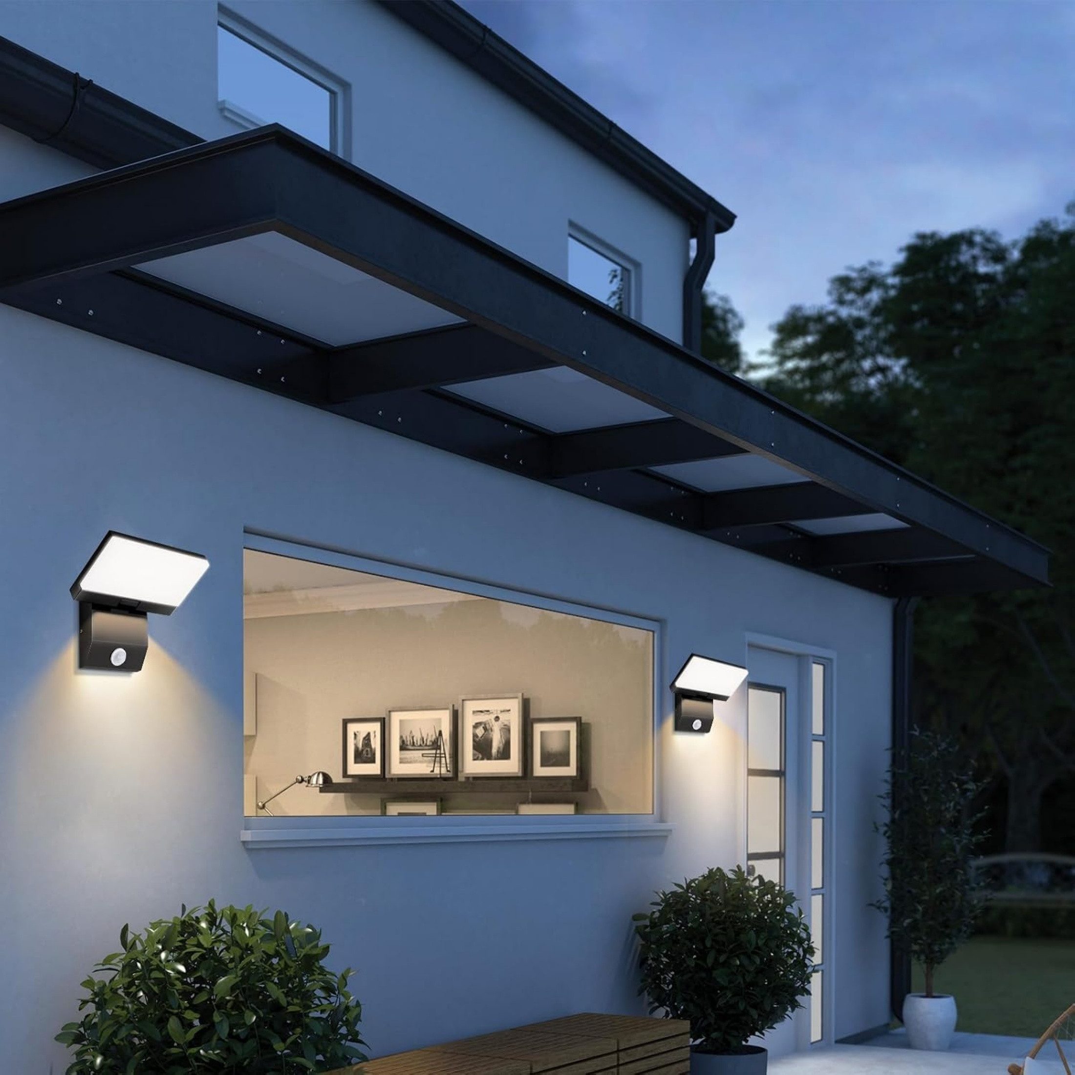 Blossom LED Außen-Wandleuchte LED Wandleuchte Innen außen, Warmweiß aussenlampe mit Bewegungsmelder, schwenkbarem LED-Panel, IP65, Aluminium, für Garten, Terras – Bild 2 von 5