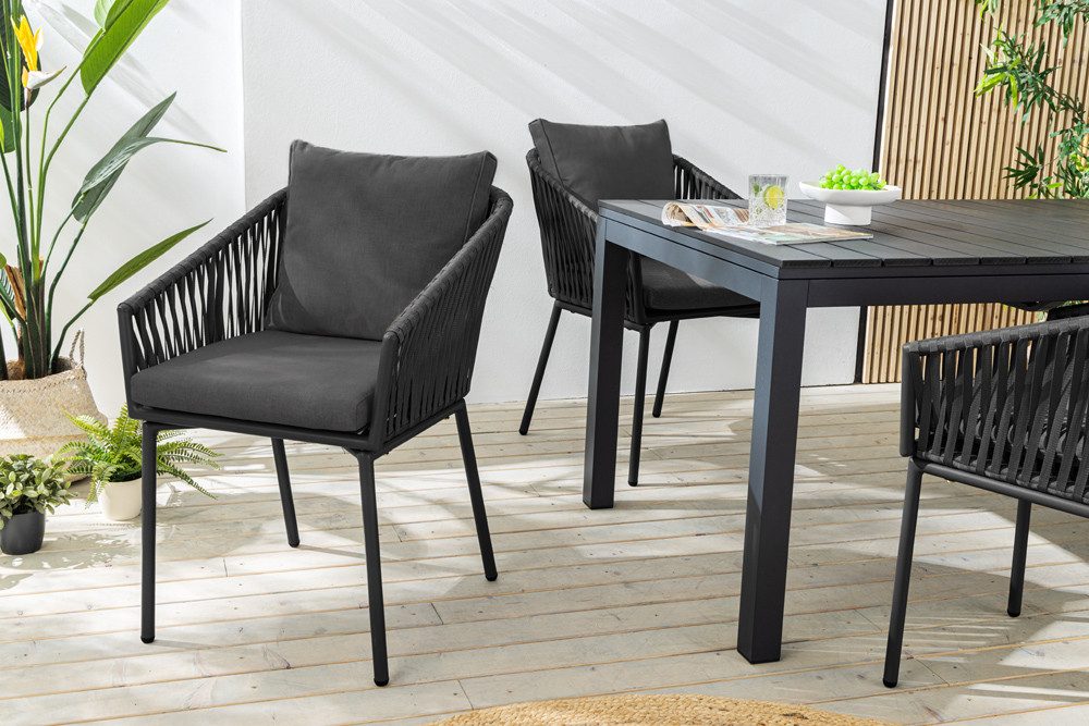 riess-ambiente Gartensessel ROPE anthrazit - Metall, In- und Outdoor, inkl. Kissen, Bezug waschbar (Einzelartikel, 1-St), Moderner Gartenstuhl mit Armlehnen - ideal für Balkone und Terrassen