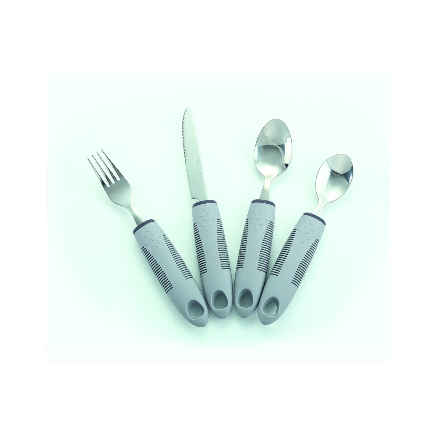 Sundo Homecare Besteck-Set Besteck SET SOFT rutschsicherer griff 4-teilig Messer Gabel Esslöffel (4-tlg), Edelstahl, Griff TPR