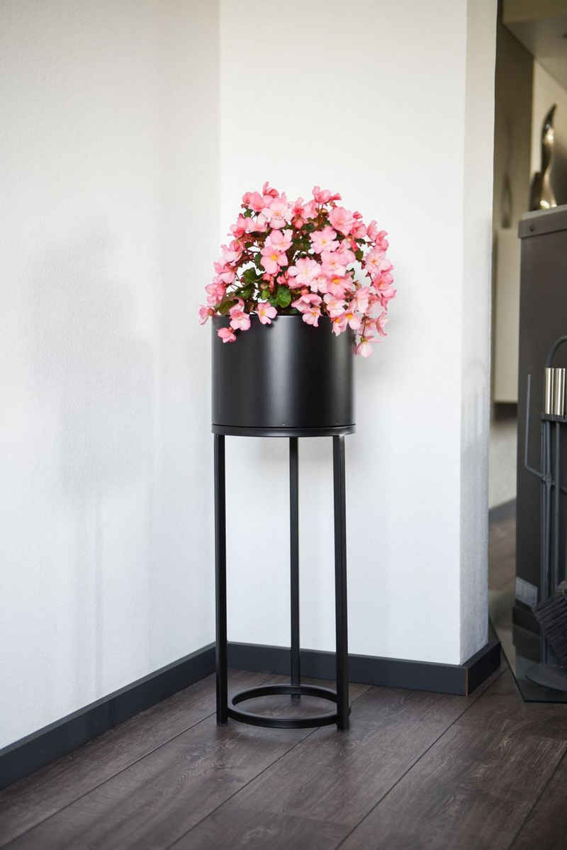 VIVANNO Blumentopf Blumentopf auf Ständer, mit Beinen ELEVATE ROUND - Schwarz Matt -
