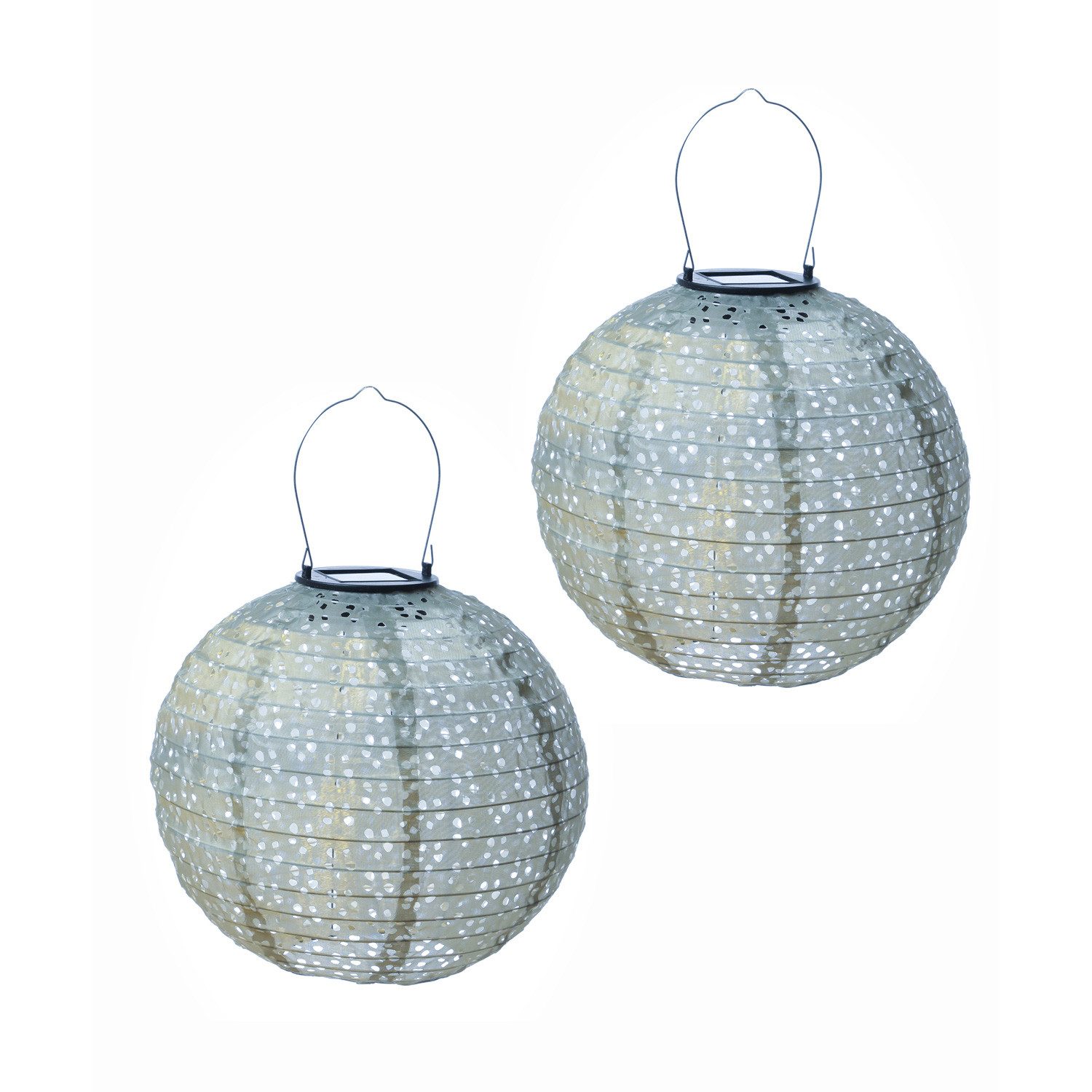 MARELIDA LED Lampion Solar Gartenlampions Blumenmuster blau 25cm Balkon Terrasse 2 Stück, LED Classic, warmweiß (2100K bis 3000K)