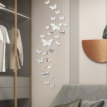 Dedom 3D-Wandtattoo 25 pcs Schmetterling Spiegel Aufkleber,3D Wandaufkleber,Spiegeltapete, Acryl Schmetterling Wanddekoration für Wohnzimmer Schlafzimmer Büro