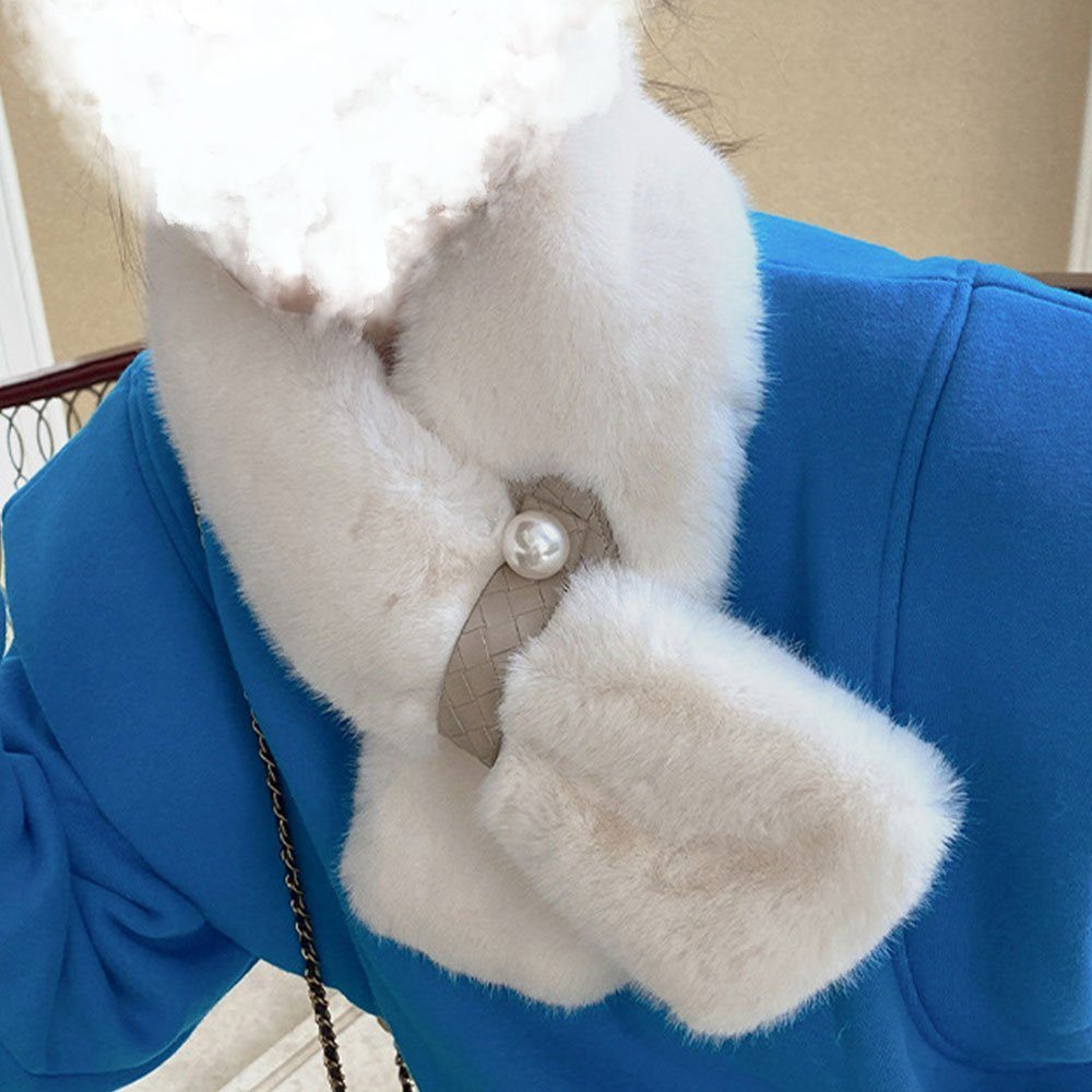 LAKKEC Modeschal Faux Kaninchen Damen Warmer Schal, Elegant Winter Perlen Pelz Weiß Schal Gemütlich mit Plüsch Warm