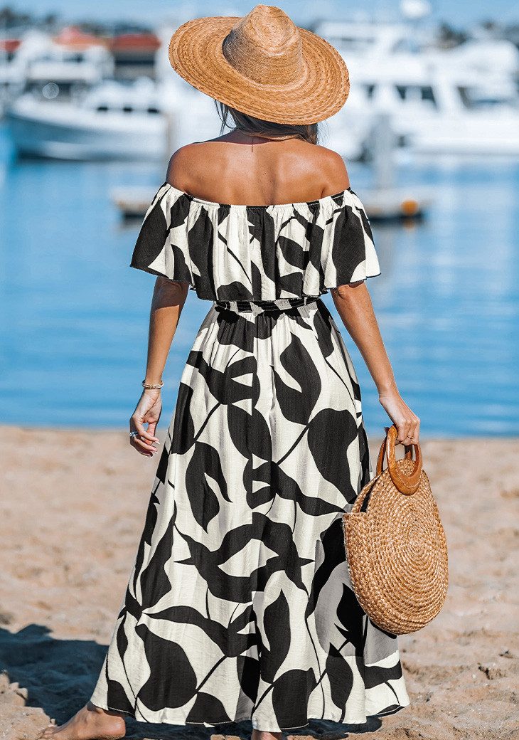 Cupshe Maxikleid Rüschen Oberteil mit Schulterausschnitt und Schlitz mit Vo günstig online kaufen