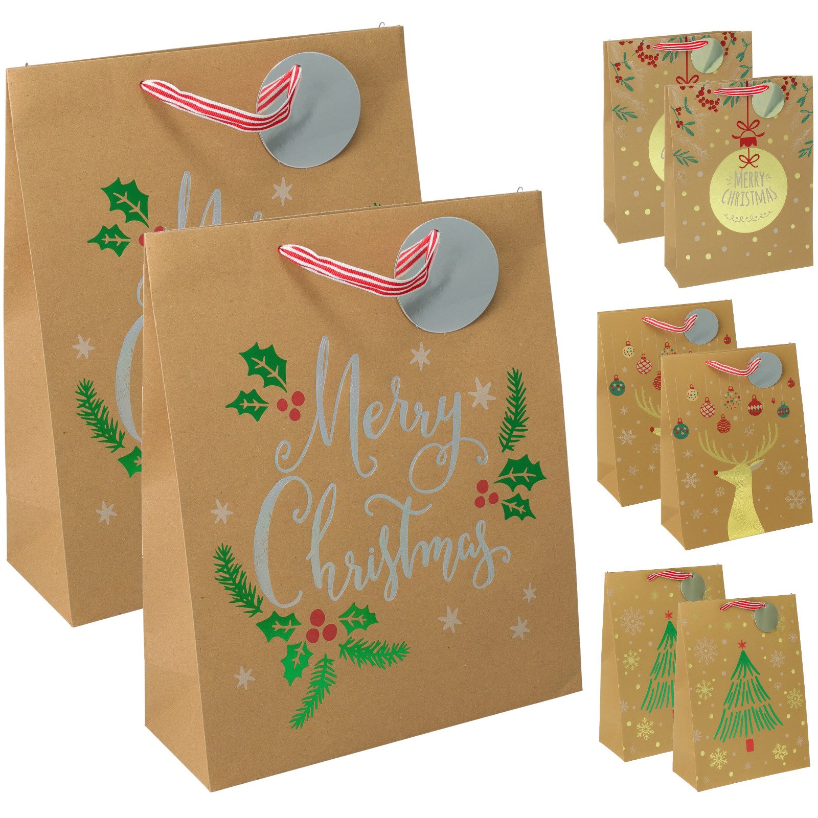 Koopman Geschenktüten Weihnachtstüte Papiertüte Geschenkbox Weihnachten 8er Set, (8St), 4 Motive, Geschenkidee, Papier
