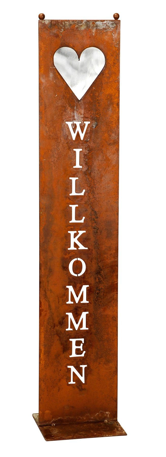 Levandeo® Dekoobjekt, Stele Garten-Deko Willkommen Rostdeko Herz 20x100cm Rost Edelrost