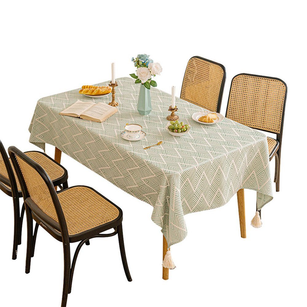 Tischdecke Dinning FELIXLEO Baumwoll 140*180cm Küche Party Quasten für Leinen Tischdecke