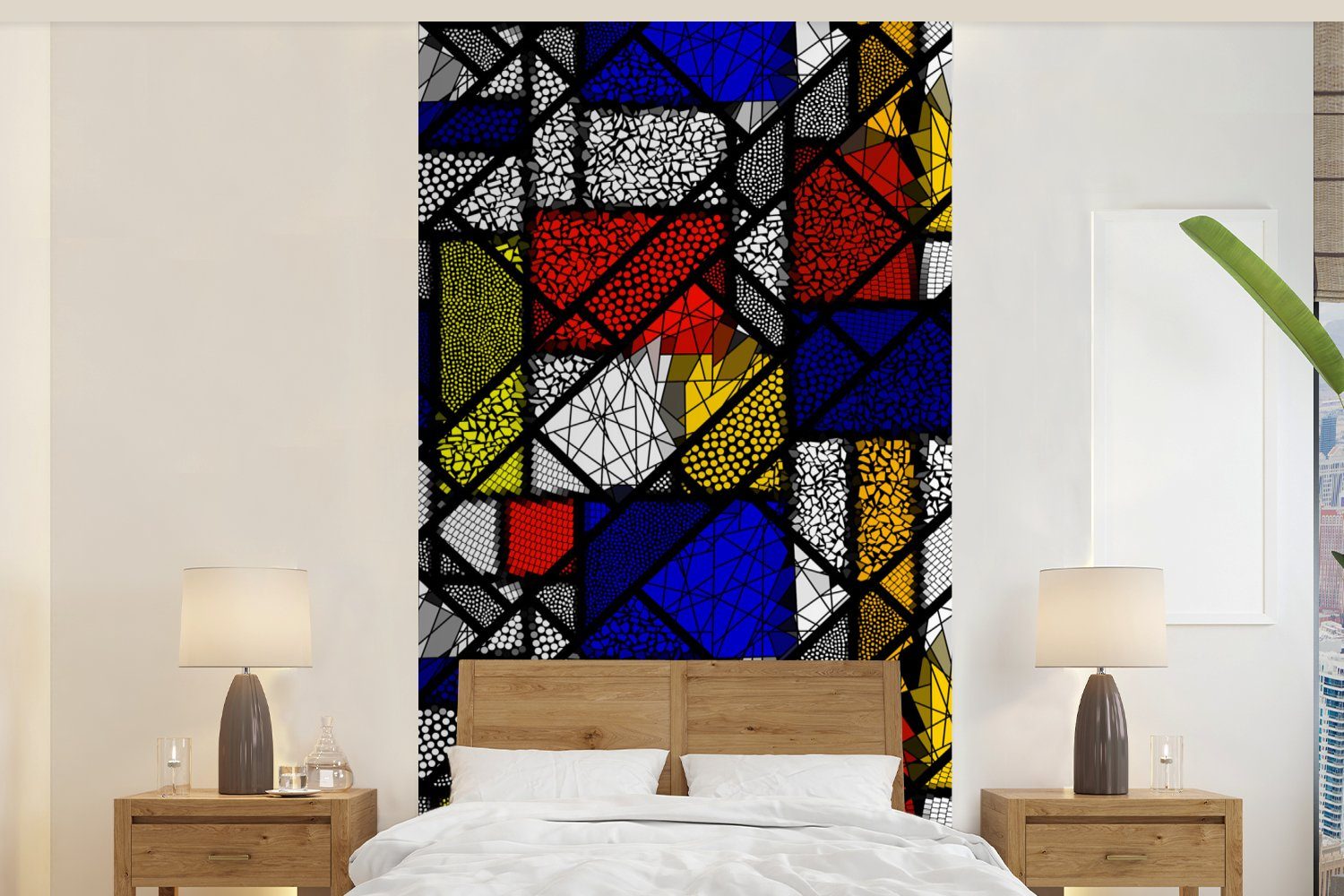 Mondrian - - MuchoWow - Vliestapete bedruckt, Glasmalerei Matt, Meister Wohnzimmer für Abstrakt - (2 St), Kunstwerk - Schlafzimmer Fototapete Alte Malerei, Fototapete Küche,