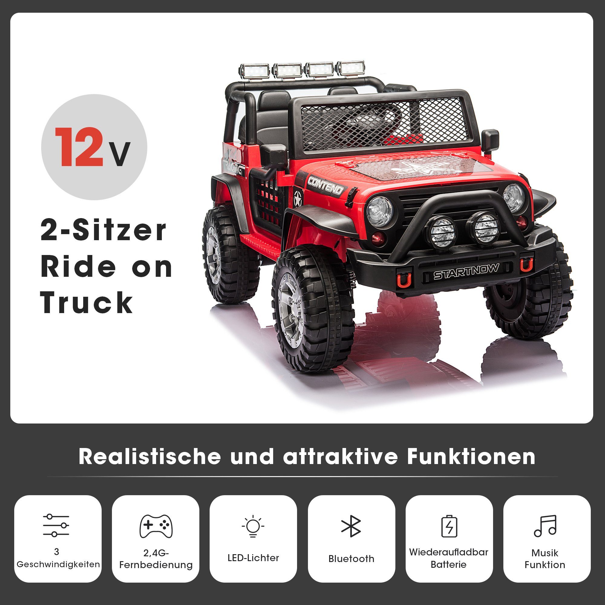 Elektro-Kinderauto, Belastbarkeit 50,00 kg, Kinder Elektroauto mit USB, AUX und Bluetooth inkl. Ferndienung, 2x45W