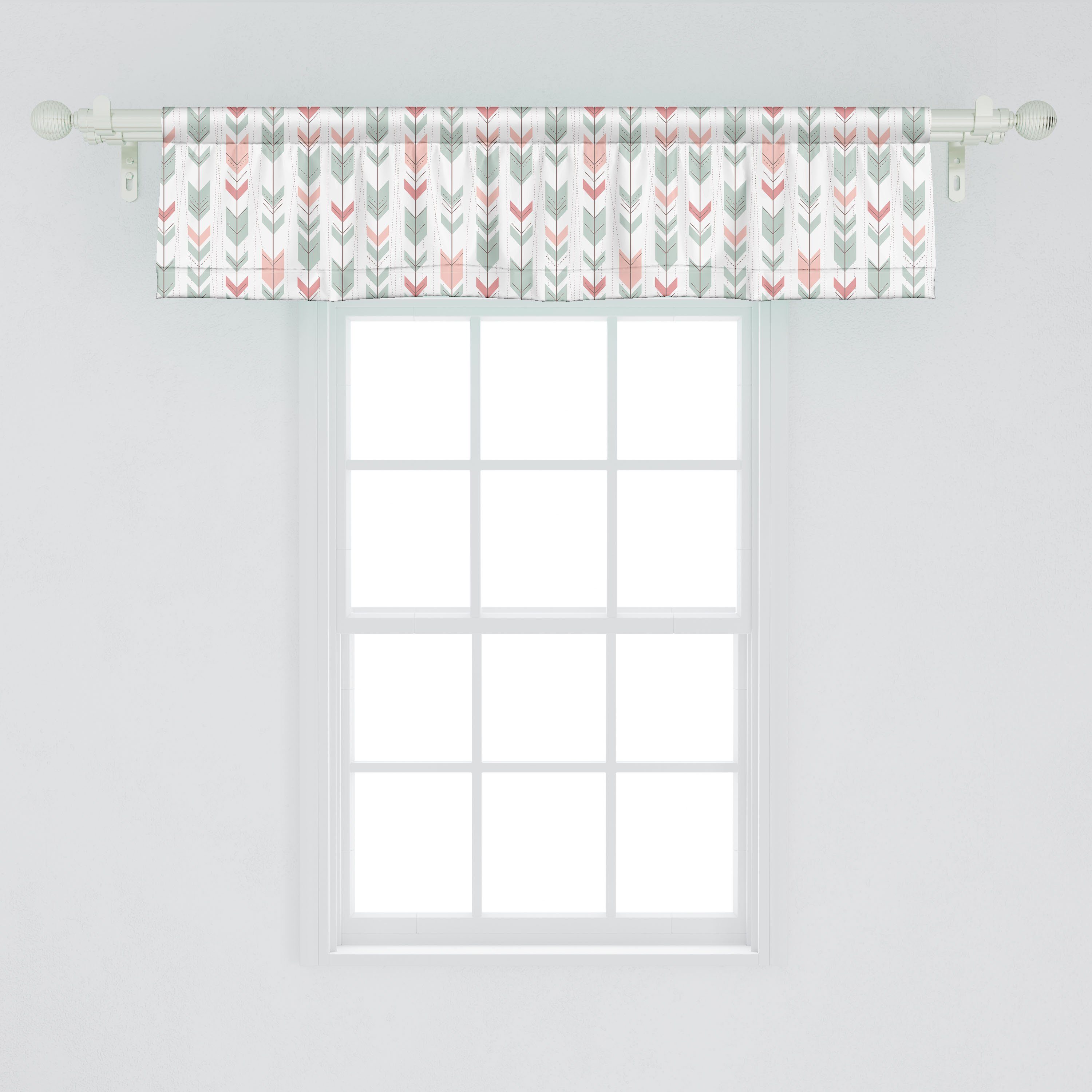 Scheibengardine Vorhang Volant für Küche Abstrakt Stangentasche, mit Pfeil Chevron Microfaser, Abakuhaus, Geometrie Dekor Schlafzimmer