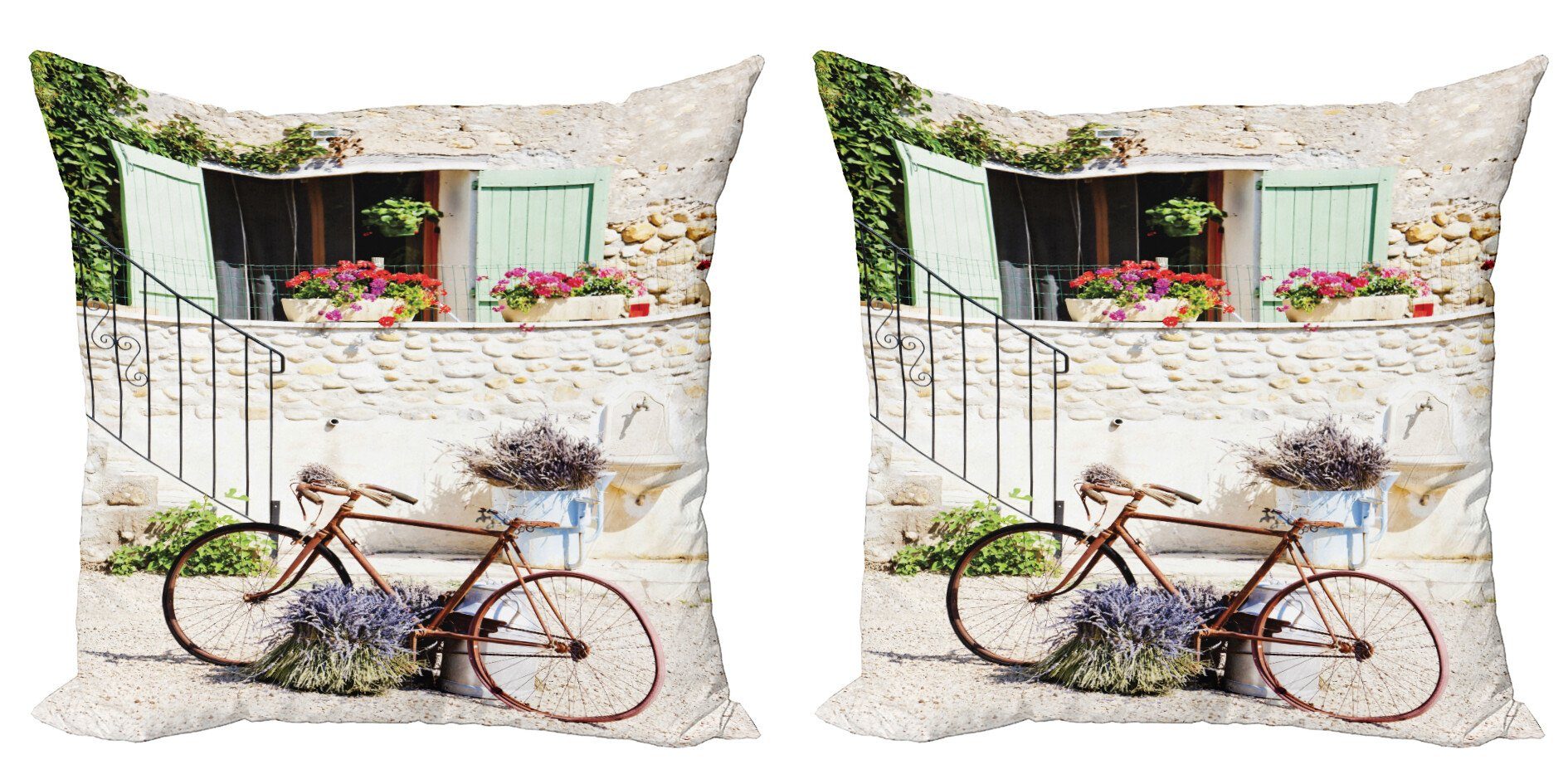 Kissenbezüge Modern Accent Doppelseitiger Digitaldruck, Abakuhaus (2 Stück), Rustikal Fahrrad-Blumen-Land