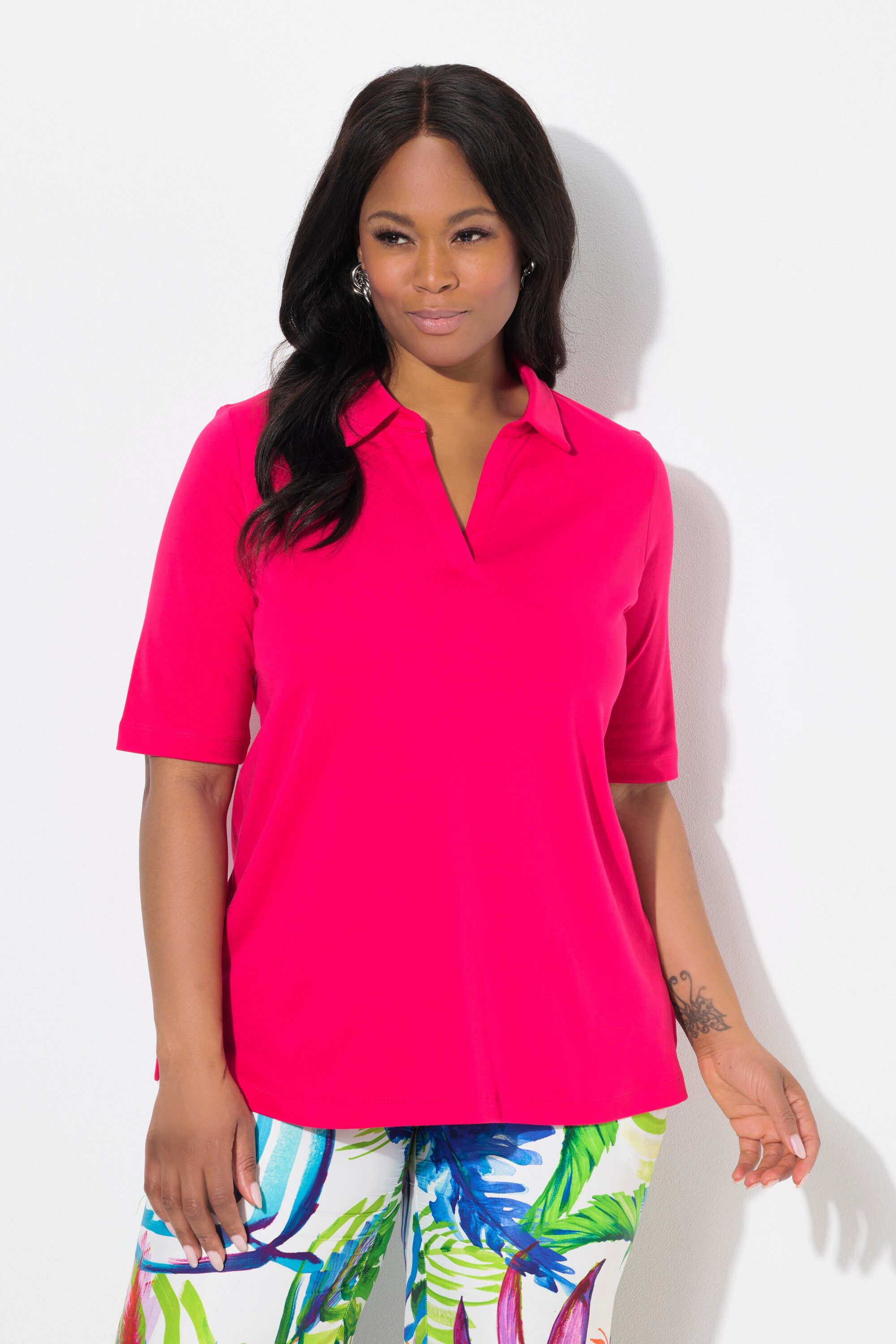 Ulla Popken Poloshirt Poloshirt A-Linie Halbarm Pima Baumwolle günstig online kaufen