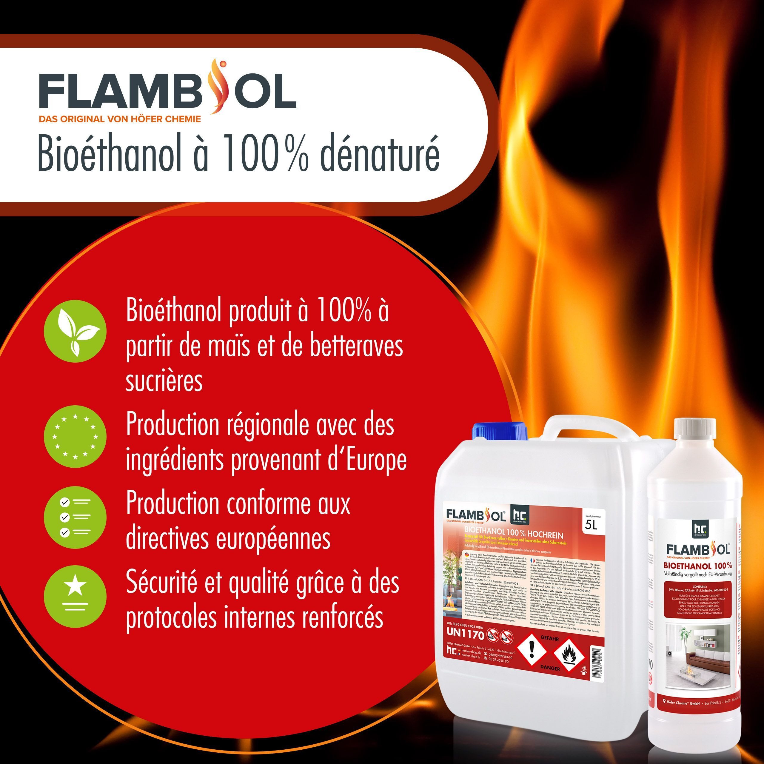Höfer Chemie GmbH Bioethanol 20 L FLAMBIOL® Bioethanol 100% Hochrein, 20 l, (1-St)