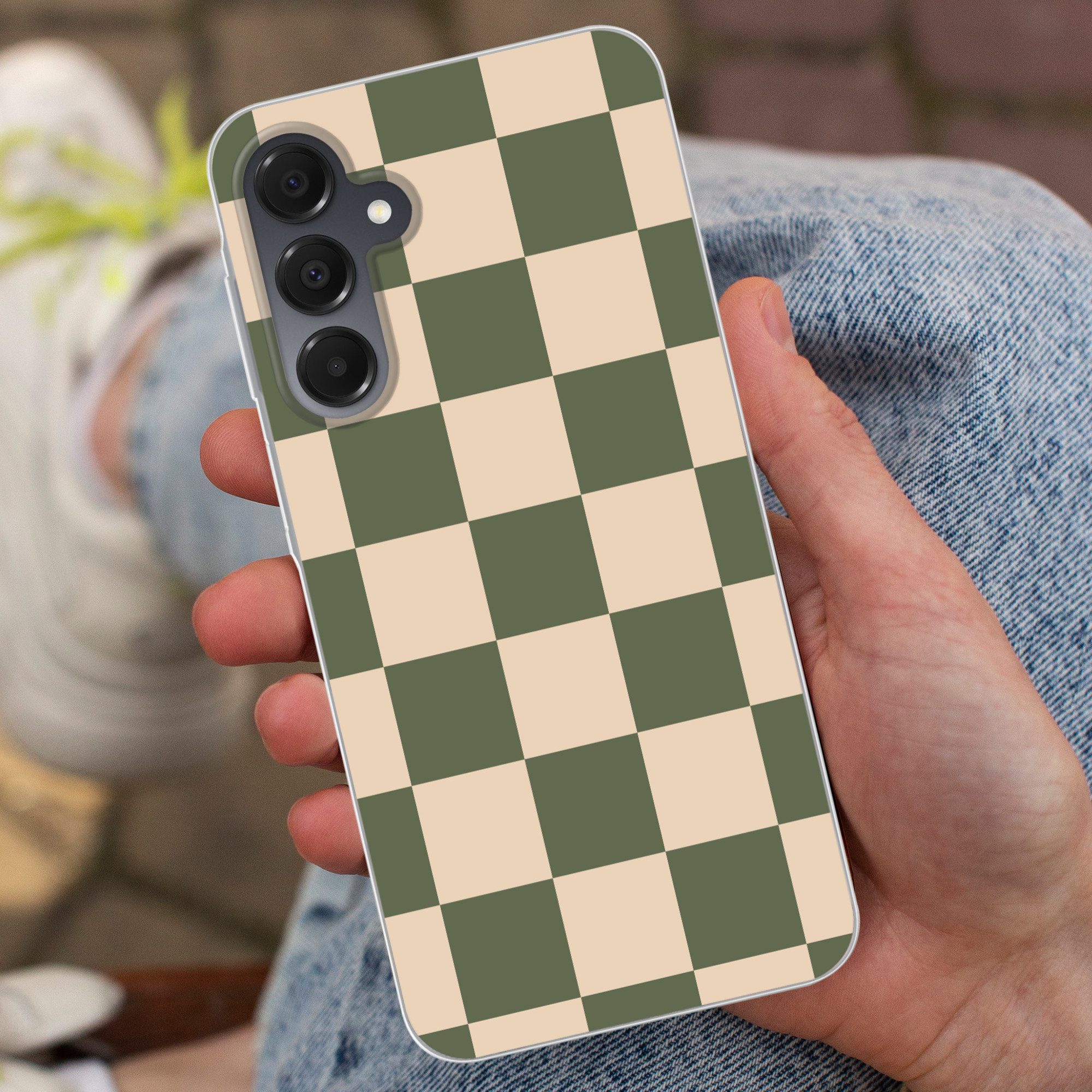 MuchoWow Handyhülle für Samsung Galaxy A16 Schachbrettmuster - Grün - Beige - Blöcke, Handy Case, Silikon, Bumper Case Dünn
