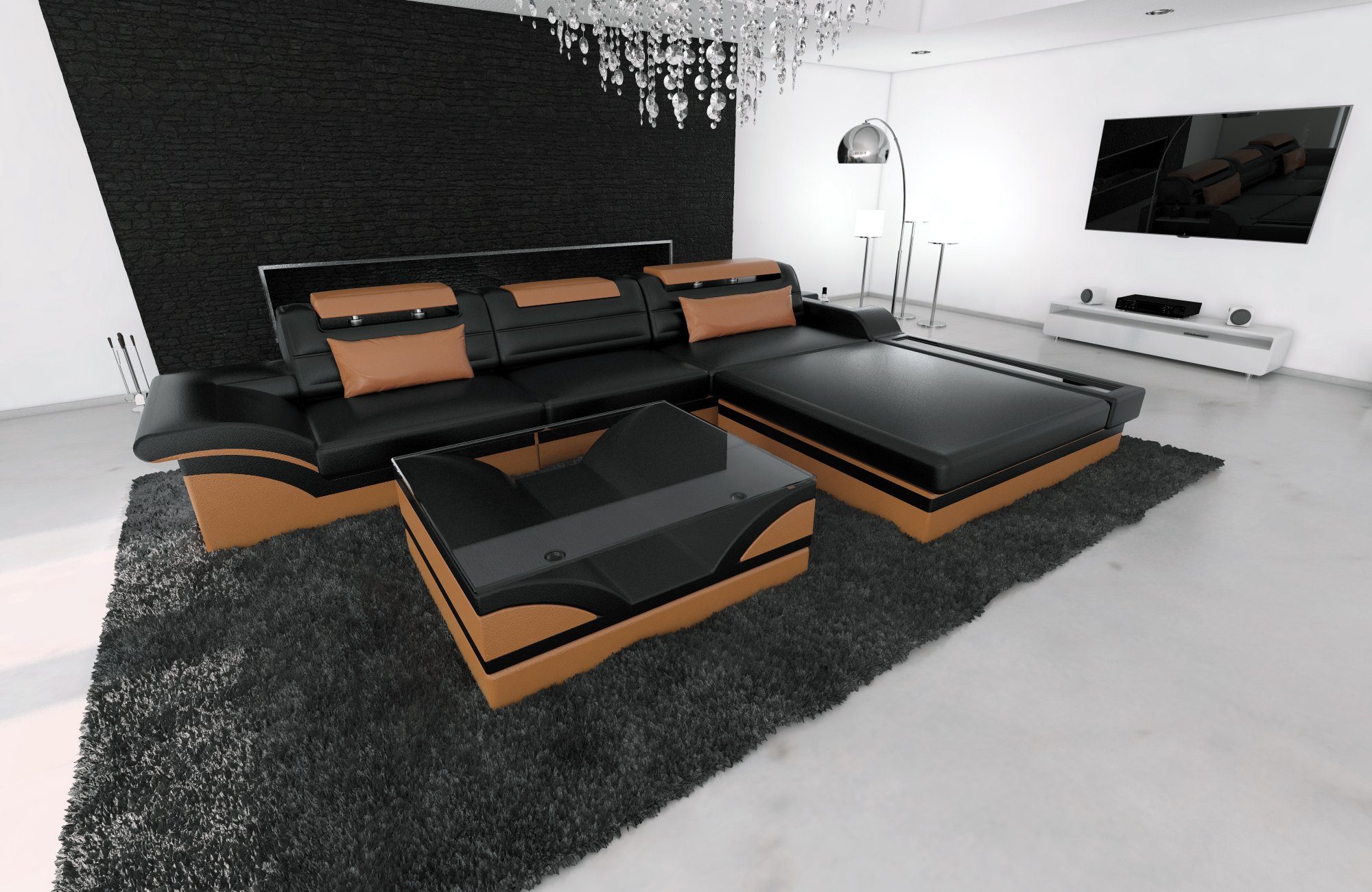 Ledercouch Dreams Couch, Form als LED, wahlweise Bettfunktion Designersofa Sofa Leder Schlafsofa, Ecksofa mit Ledersofa, Sofa L mit Parma