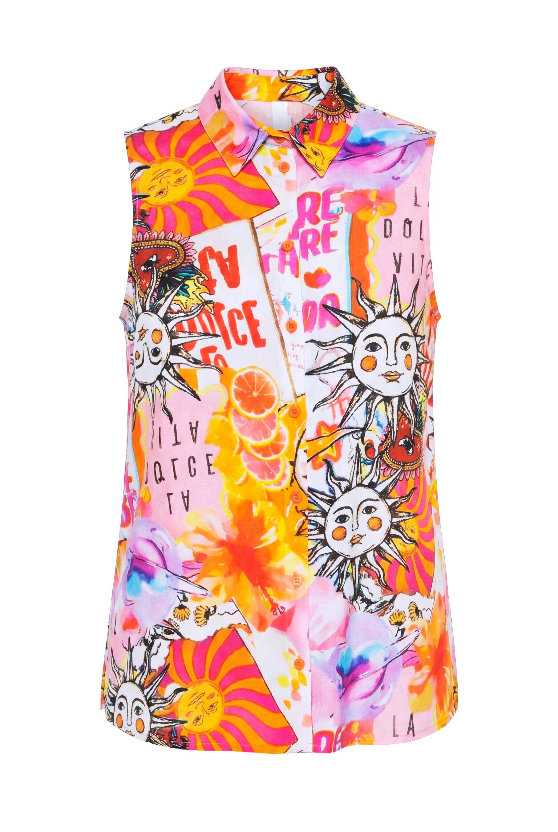 Angel of Style Longbluse Bluse A-Linie ärmellos Sonnen-Muster