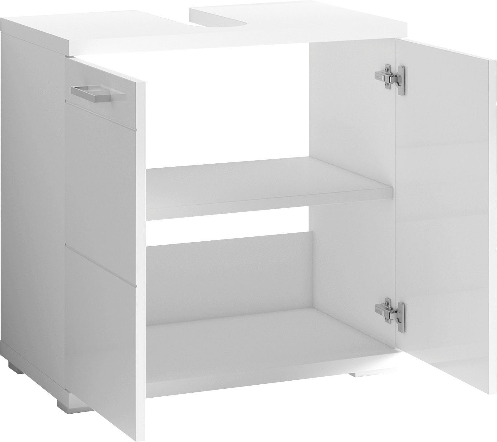 byLIVING Waschbeckenunterschrank Nebraska Breite 60 cm, mit Hochglanzlackierung und verchromten Metallgriffen – Bild 4 von 5