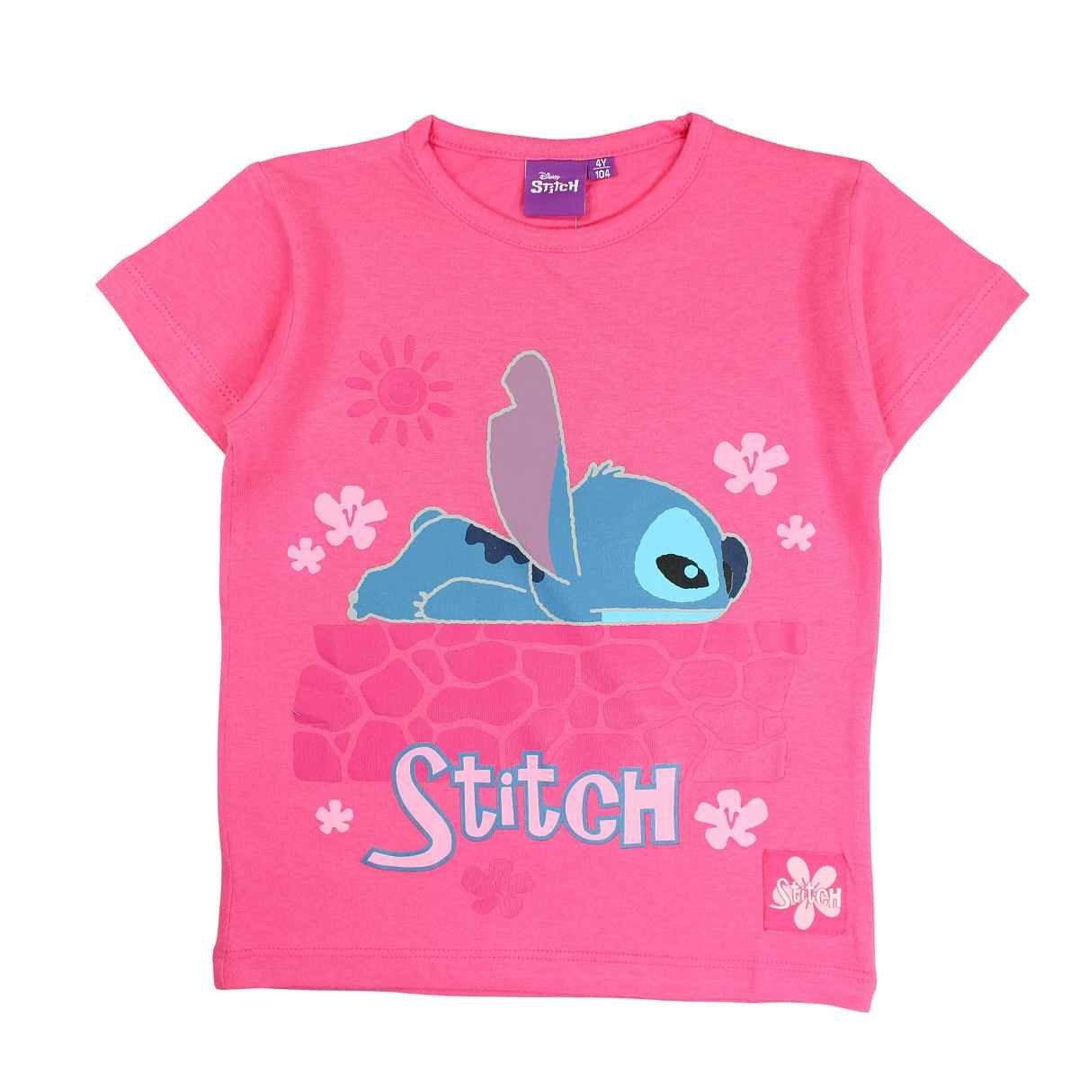 Lilo & Stitch T-Shirt Stitch Mädchen Kurzarmshirt aus Baumwolle Gr. 104 - 152 cm Pink