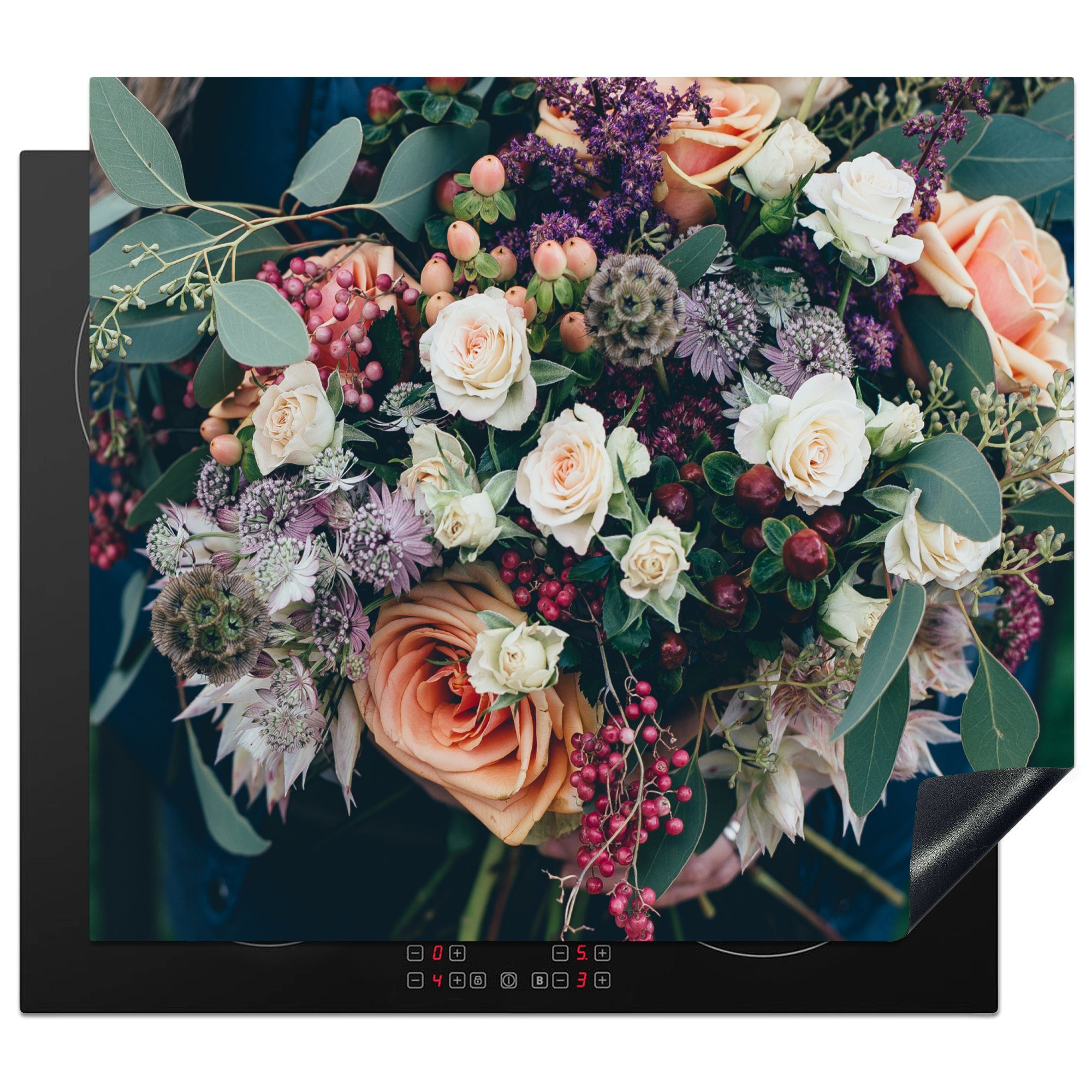 MuchoWow Herdblende-/Abdeckplatte Blumen - Blumenstrauß - Pastell, Vinyl, (1 tlg), 60x52 cm, Mobile Arbeitsfläche nutzbar, Ceranfeldabdeckung