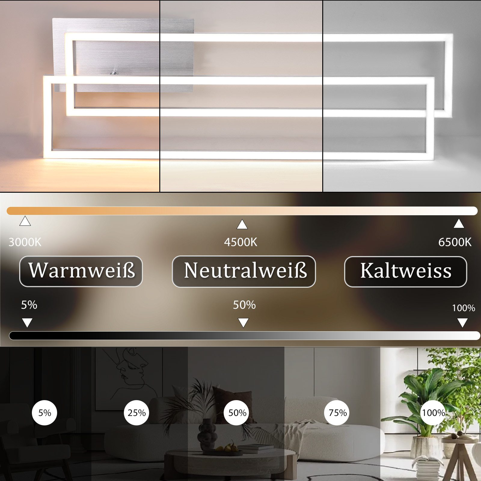 Nettlife LED Deckenleuchte Schlafzimmer Silber Dimmbar 64CM 36W Geometrisch günstig online kaufen