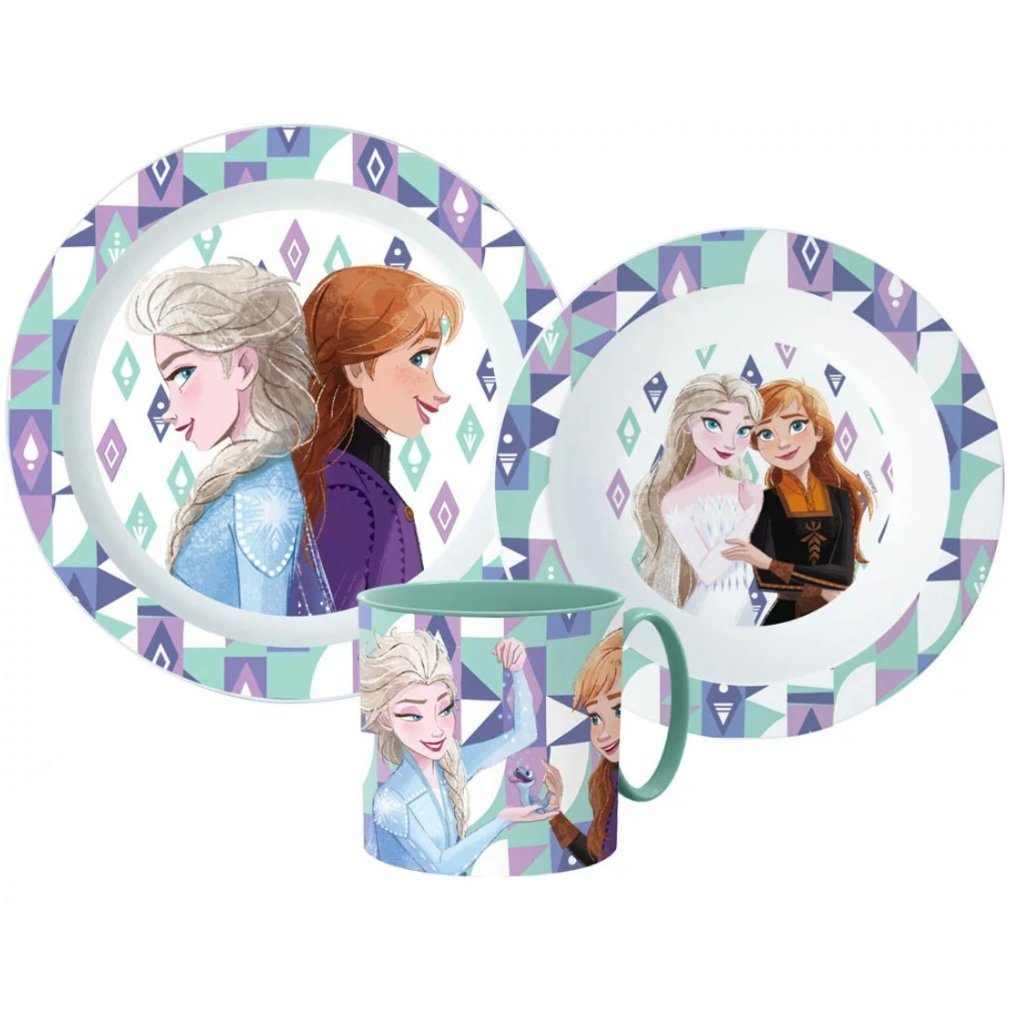 Disney Kindergeschirr-Set Disney Die Eiskönigin Elsa Kinder Geschirr-Set 3 teilig (3-tlg), 1 Personen, Kunststoff, Becher Teller Schüssel