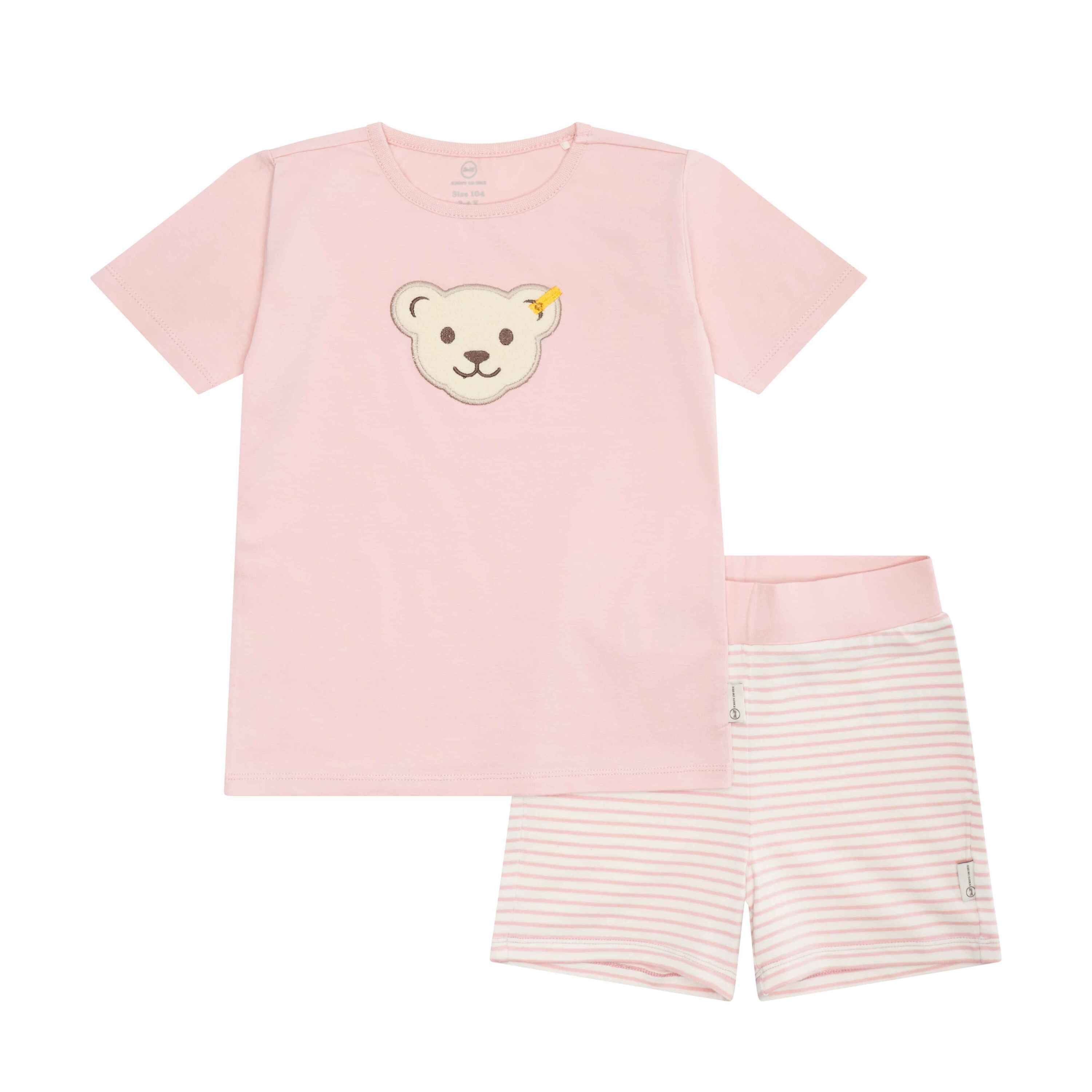 Steiff Schlafanzug Schlafanzug 2-tlg. GOTS Sleepwear mit Rippbund silver pink