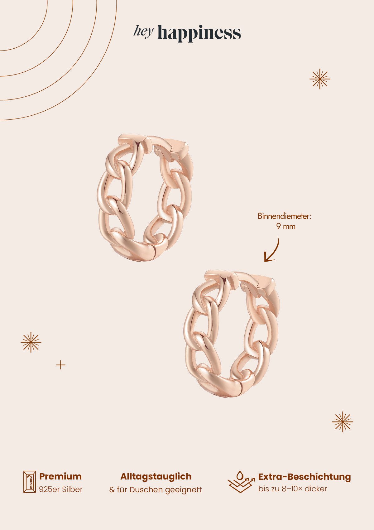 Hey Happiness Paar Creolen Silber Glieder, 18K Roségold vergoldet, Kleine Damen Ohrringe Silber 925 verflochten – Bild 4 von 5