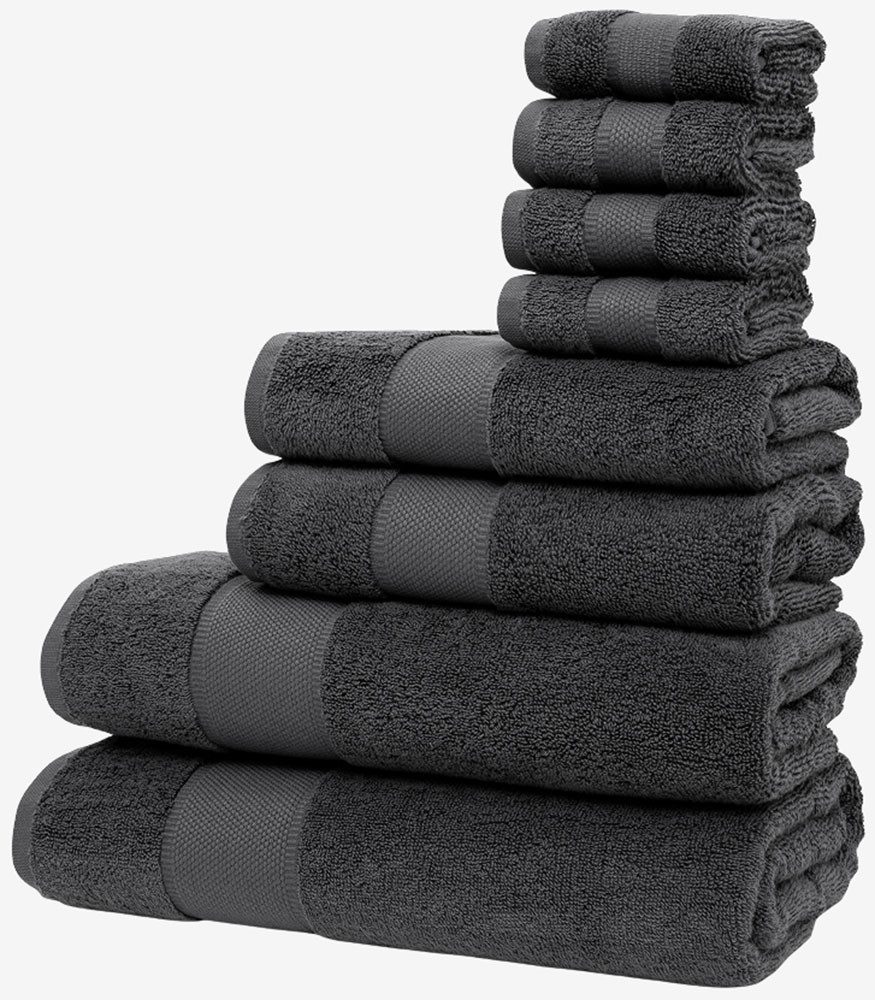 Wolkenfeld Handtuch Set Premium Low-Twist Baumwolle 550 g/m² – 8-teilig mit Waschlappen, Frottier (8-St), 2 Badetücher, 2 Handtücher groß & 4 Waschlappen