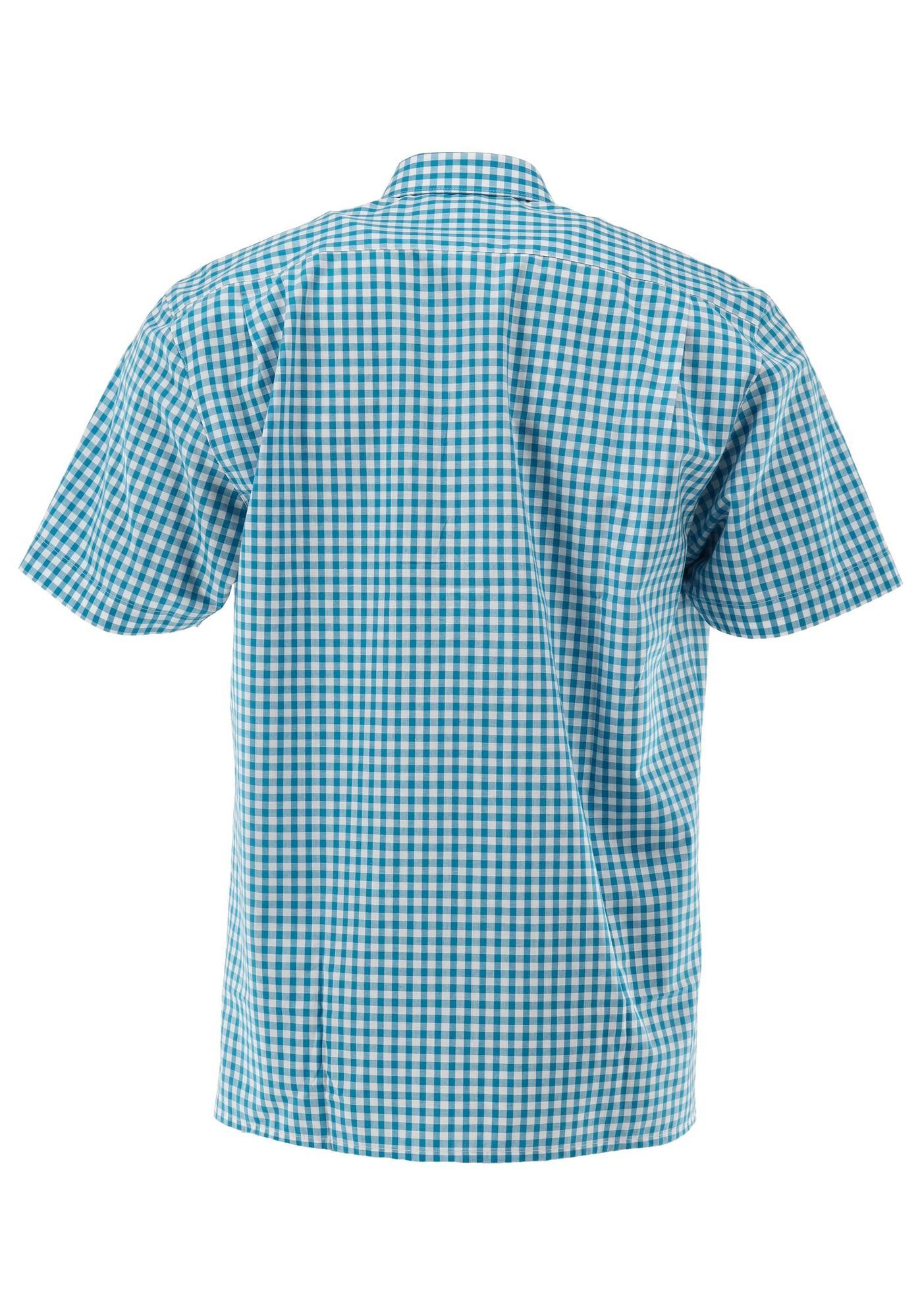 türkis Zihul mit OS-Trachten Brusttasche Kurzarmhemd aufgesetzter Trachtenhemd mit Hirsch-Stickerei