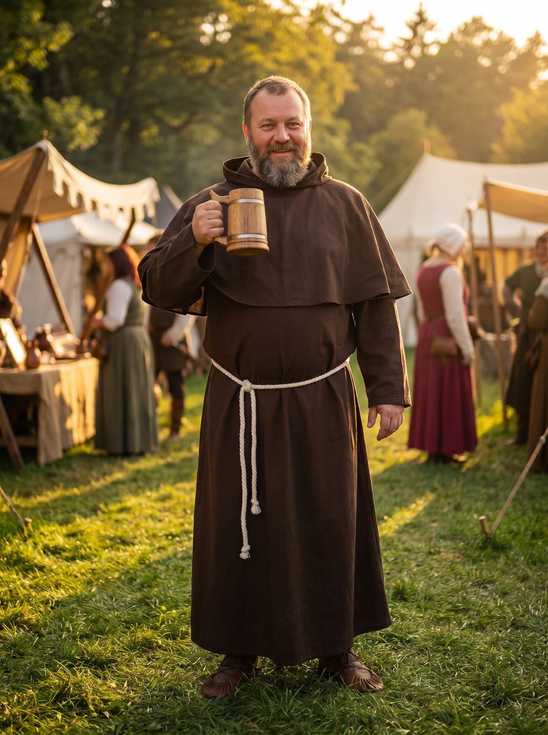 Wikinger-Kostüm Mönchskutte braun "Alanus" - Set aus Habit, Kukulle und Seilgürtel