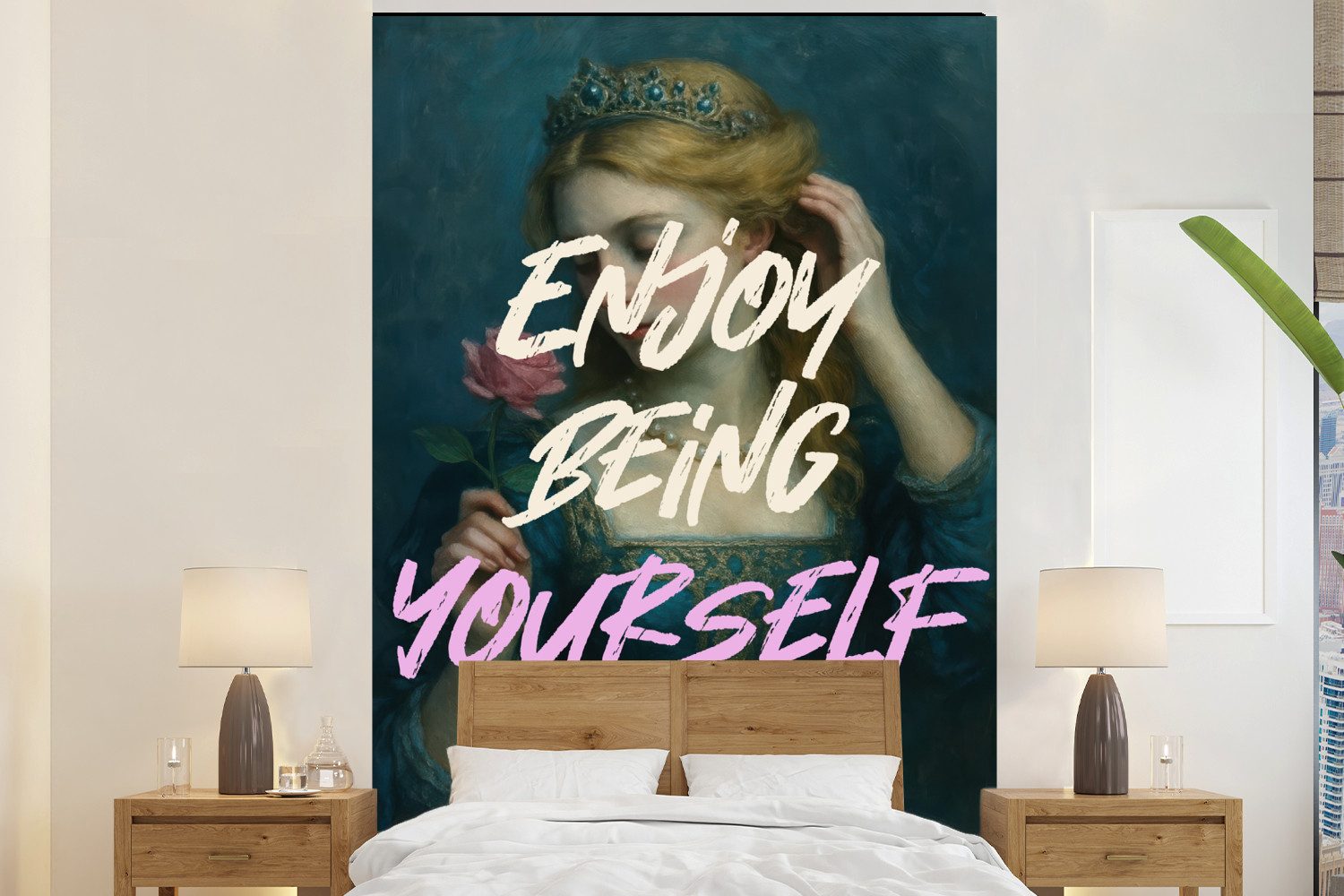 MuchoWow Fototapete Frau - Rose - Zitat, Matt, bedruckt, Montagefertig Vinyl Tapete, Wandtapete, 170x260 cm