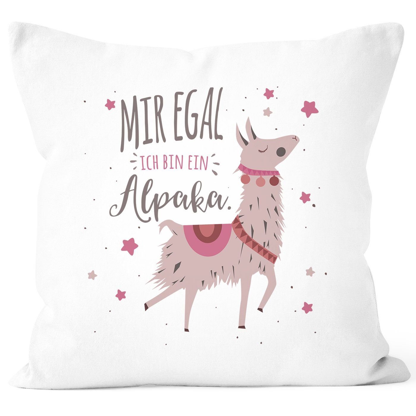 Dekokissen Kissen-Bezug mit Spruch und Motiv Mir egal ich bin ein Alpaka Kissen-Hülle Deko-Kissen Baumwolle MoonWorks®